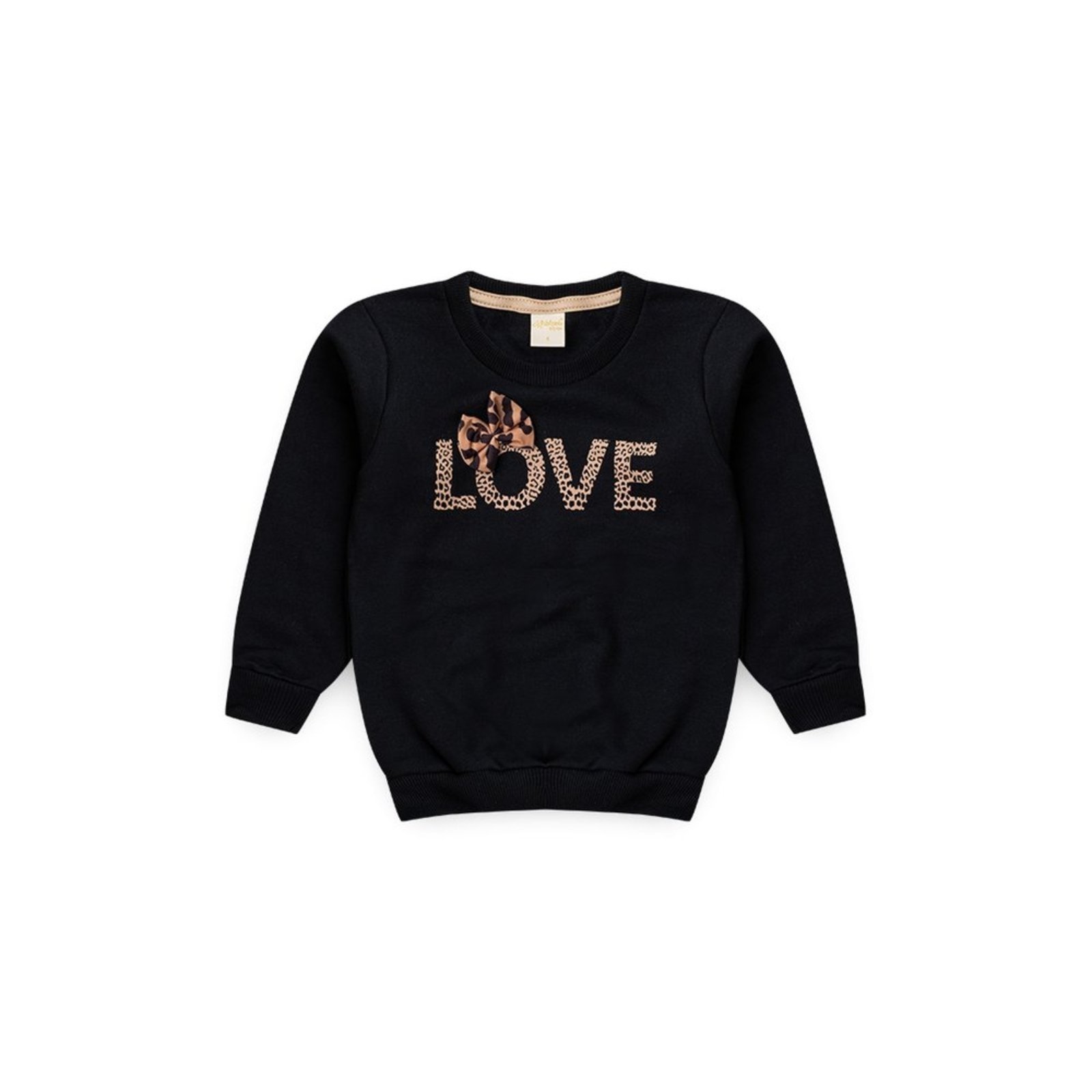 Vista 2 Infantil - Blusão Inverno Menina em Moletom Love Oncinha com Laço Molekada preto Molekada preto