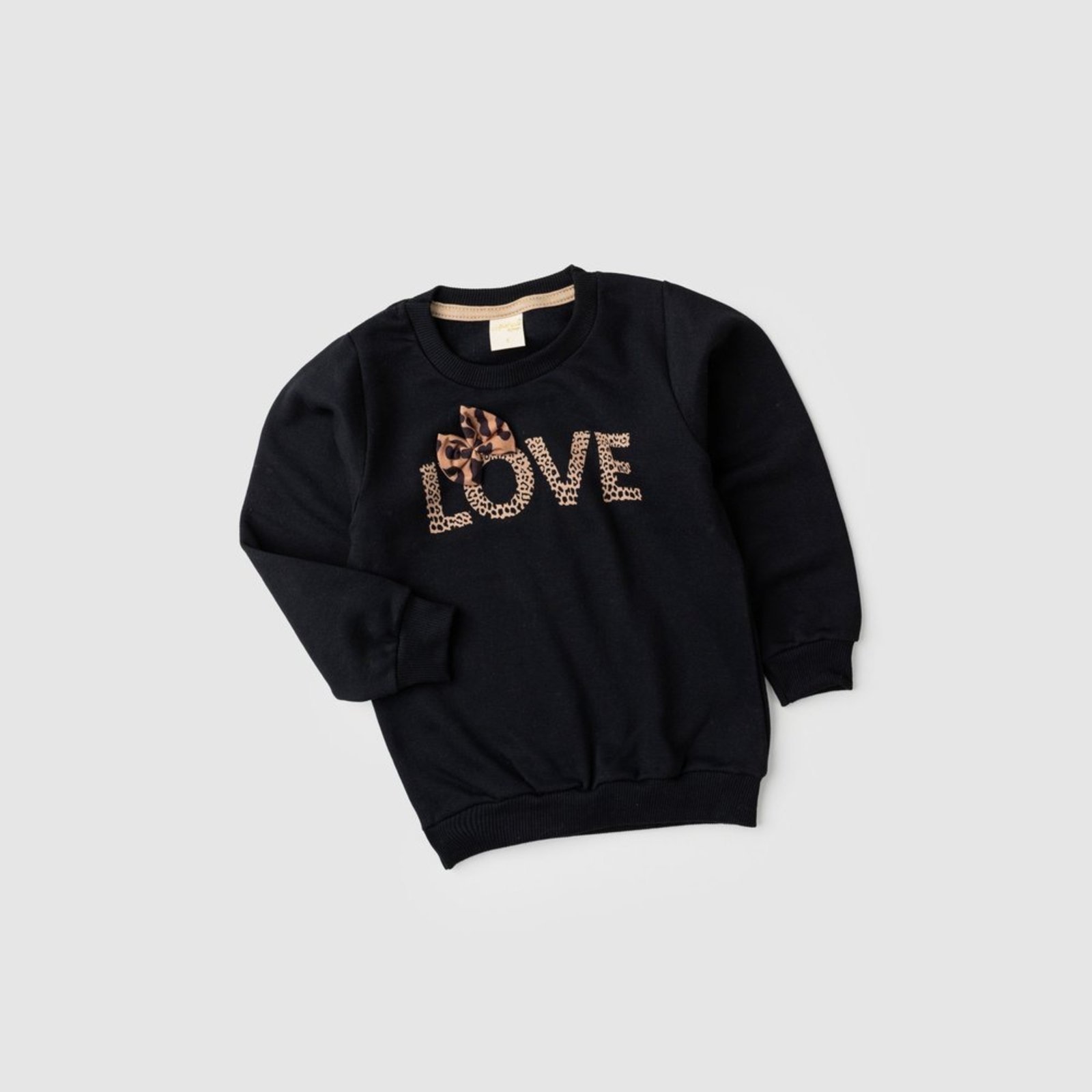 Vista 3 Infantil - Blusão Inverno Menina em Moletom Love Oncinha com Laço Molekada preto Molekada preto