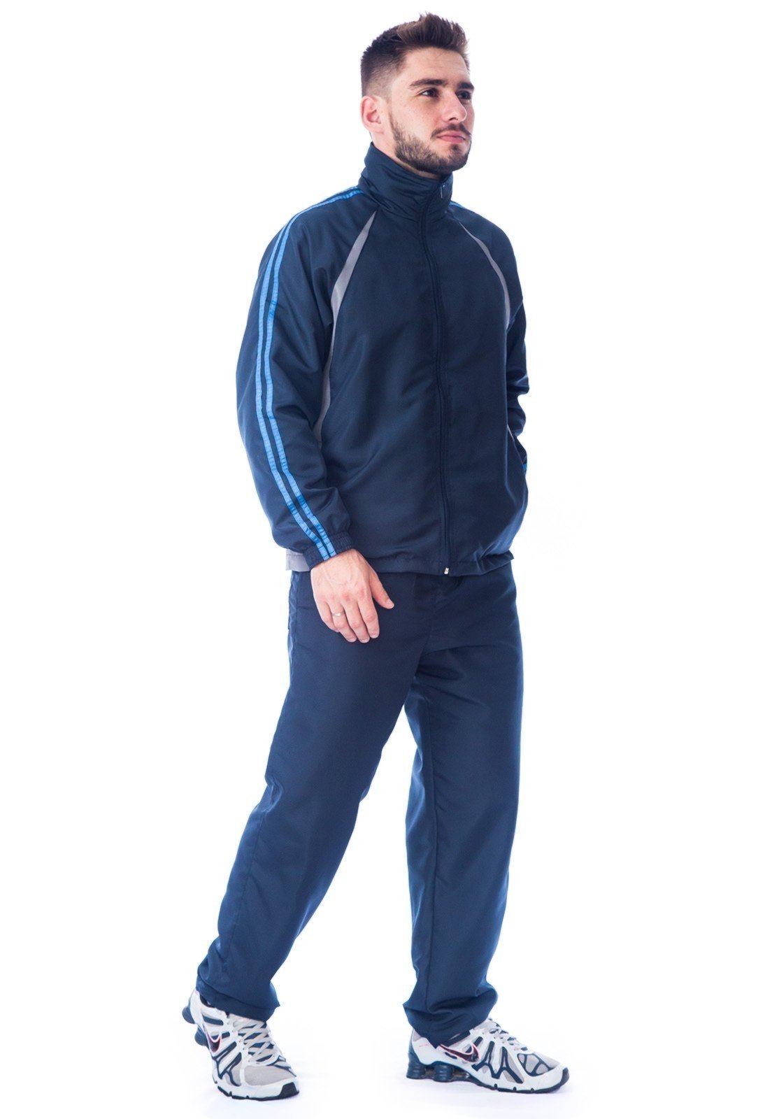 Agasalho Masculino Tactel Calça E Jaqueta Forrado Esportivo Azul