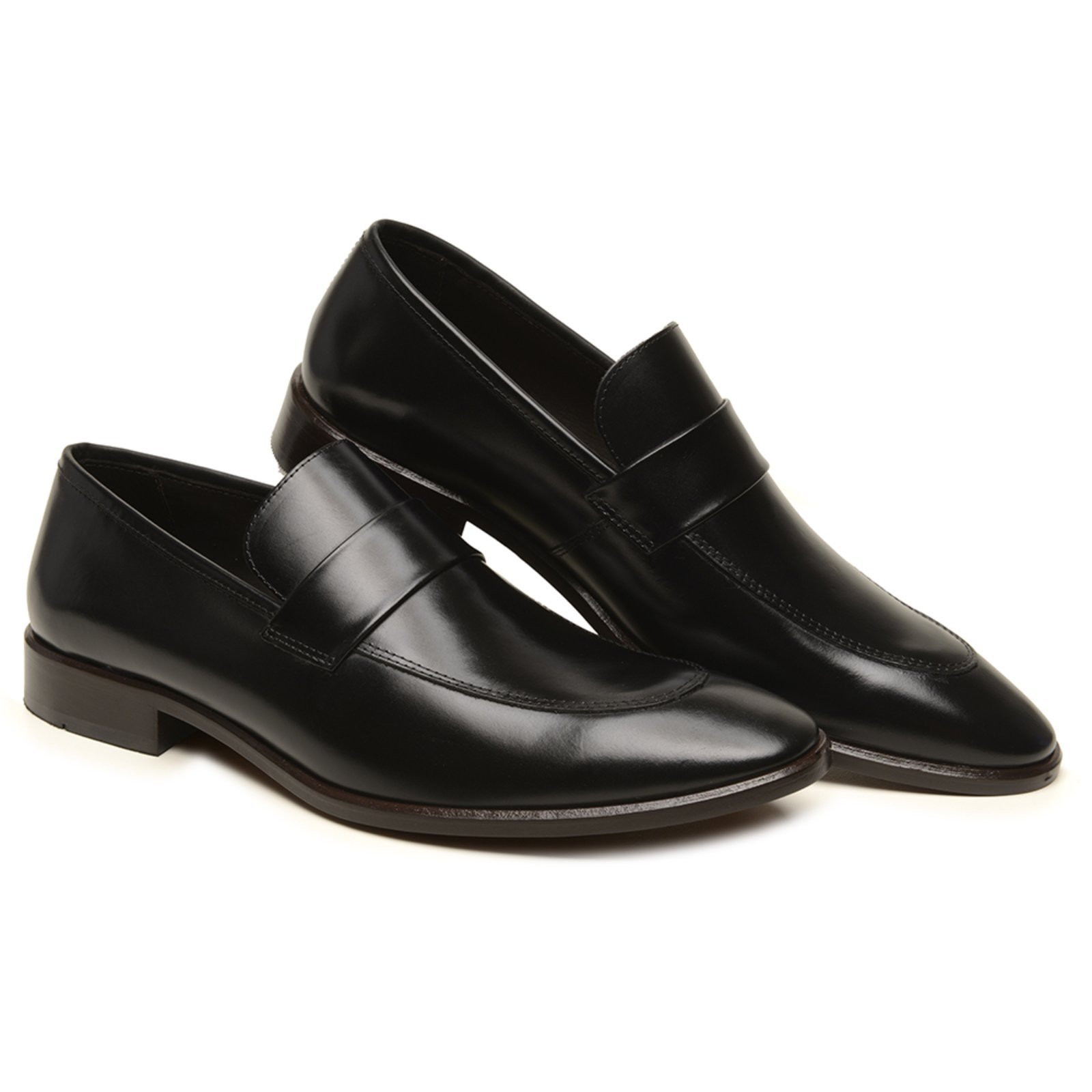 Sapato Masculino De Couro Veritimo Mocassim Social Bico Alongado Estilo Italiano Conforto Preto