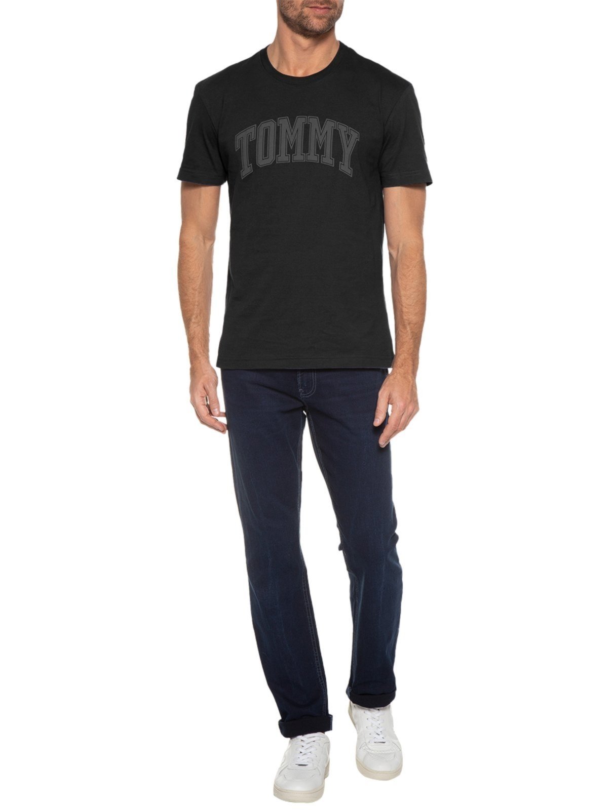 Vista 3 Camiseta Tommy Jeans Masculina Regular Collegiate Arc Preta preto Tommy Jeans preto