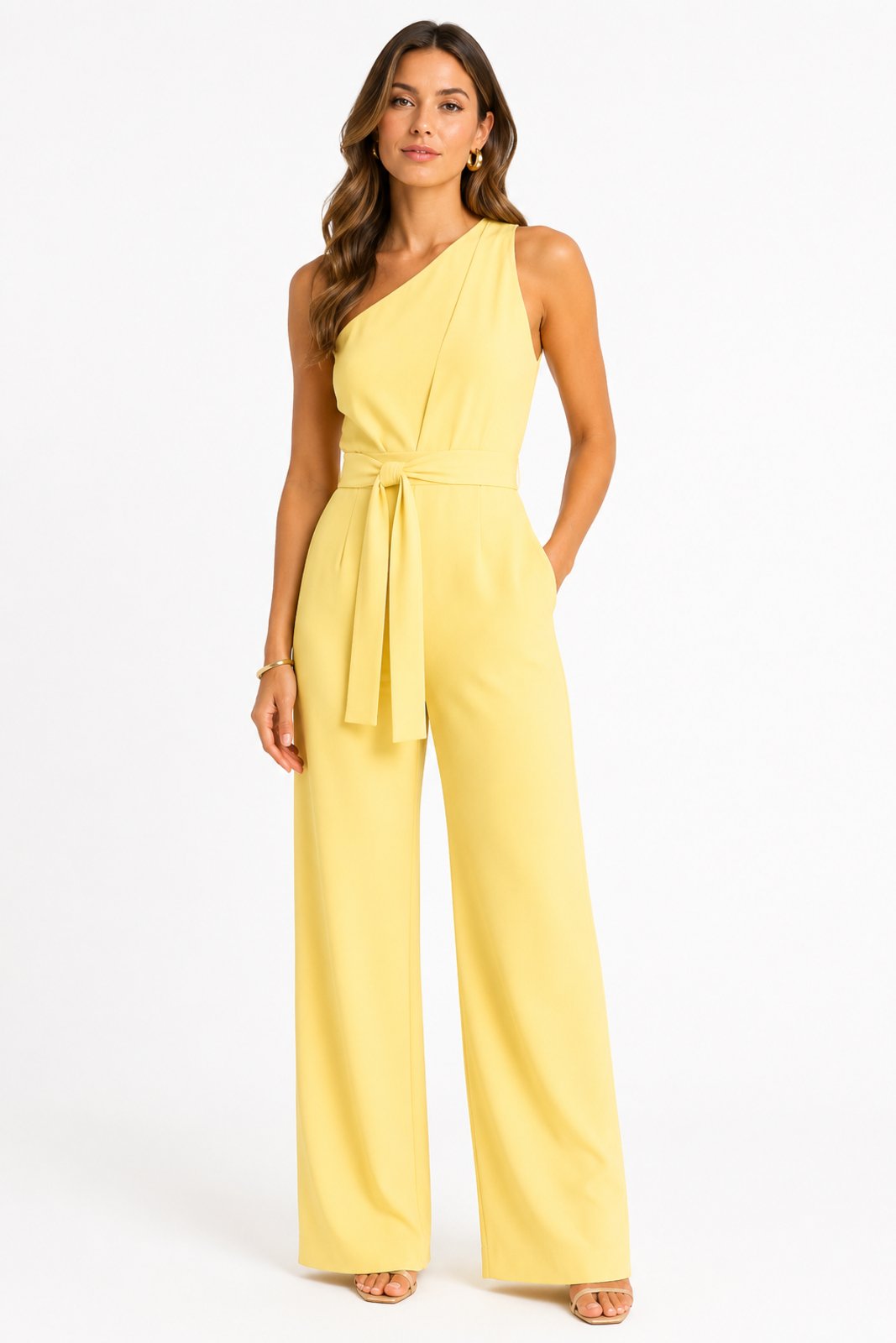 Macacão Feminino D Bell Outlet Fashion Amarração Ombro Único Amarelo Manteiga
