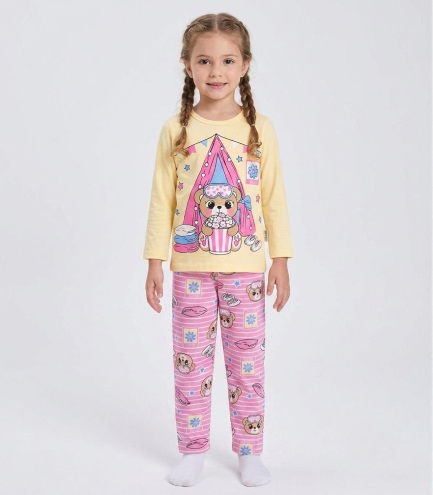 Pijama Menina Manga Longa Meia Malha Kappes Amarelo