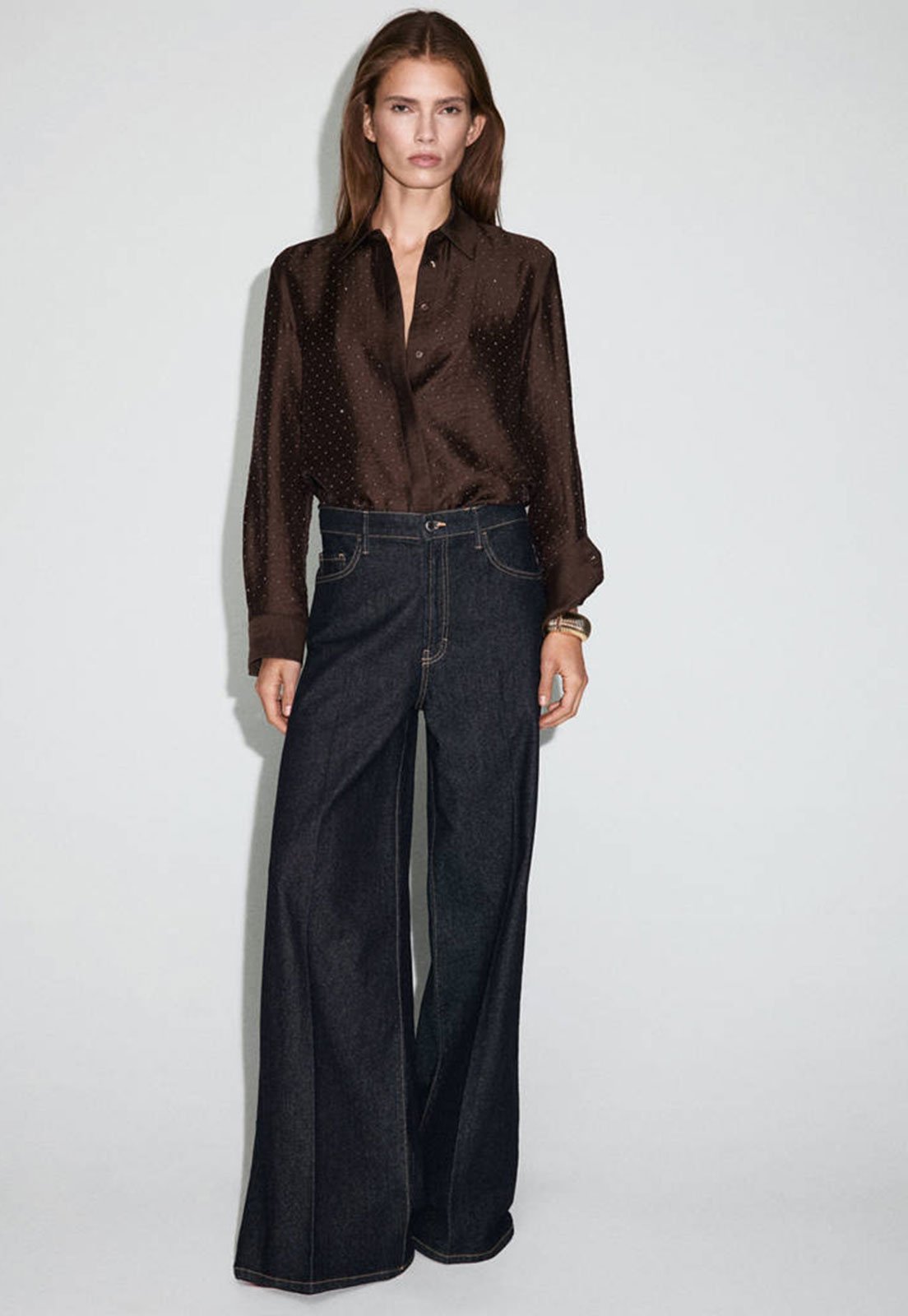 Camisa Feminina Mango Aplicação Marrom