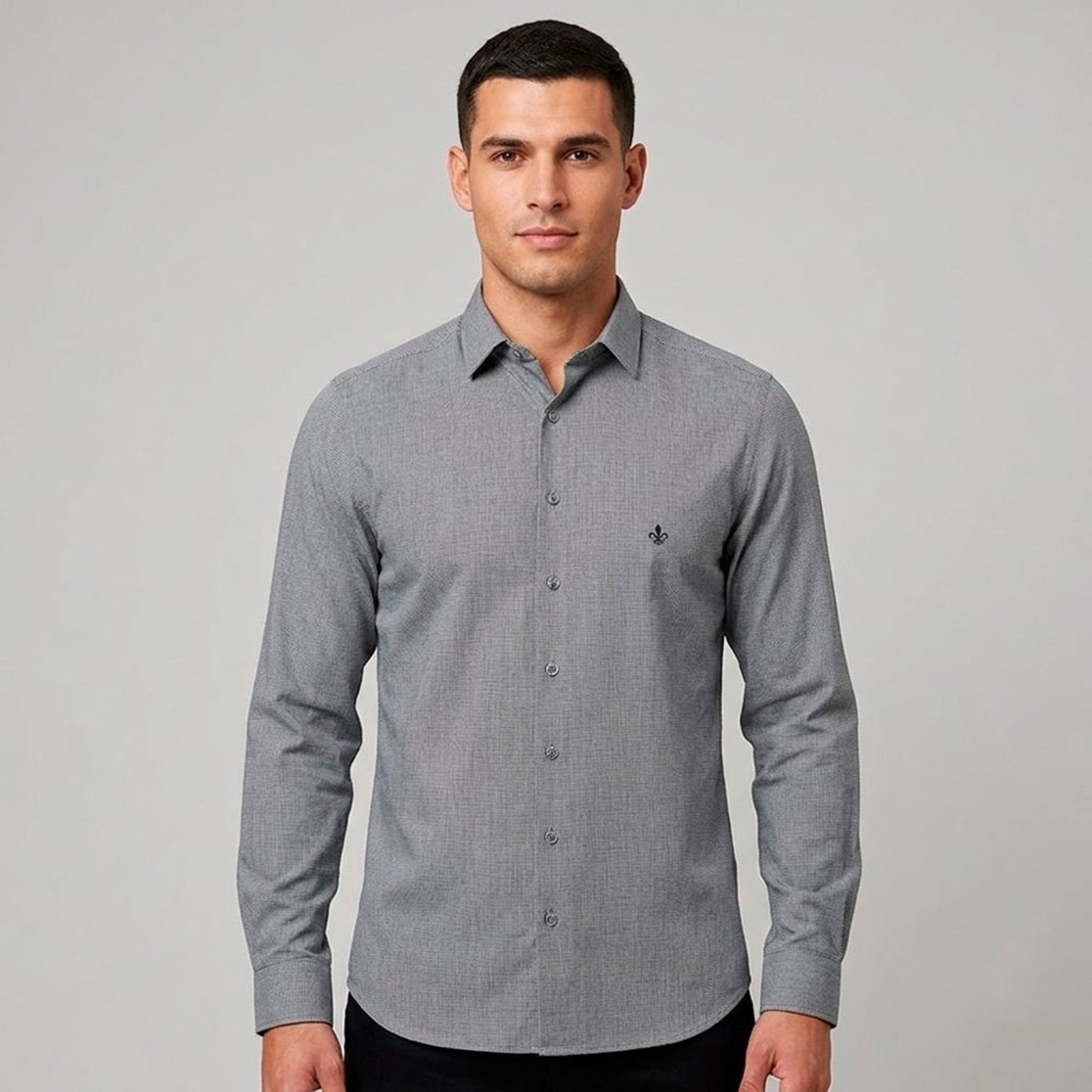 Camisa Dudalina Milano Micro Vichy Pr27 Cinza Masculino