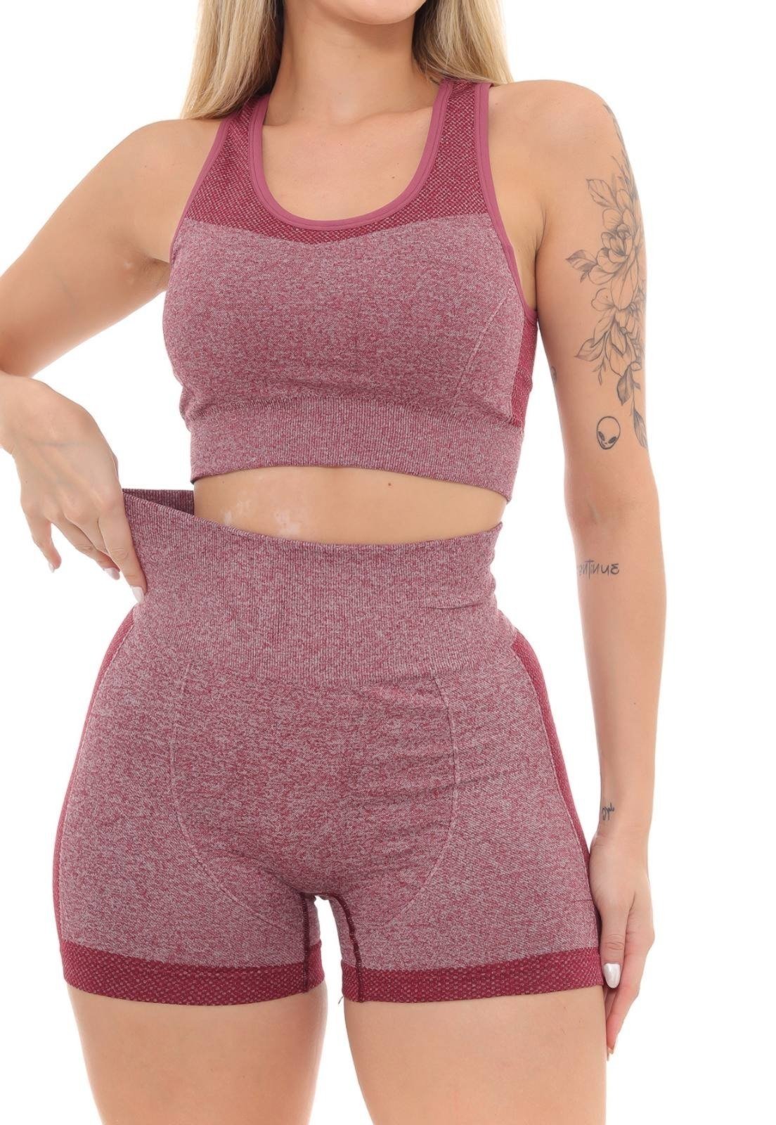 Conjunto Top e Shorts Fitness GARAIS MODA Marsala