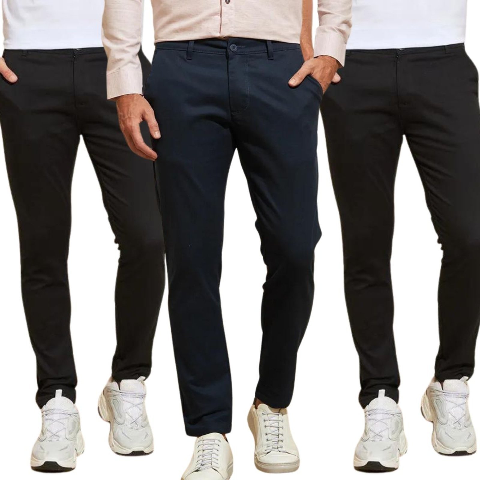 Kit 3 Calças Industrie de Sarja Chino Com Bolso Traseiro Embutido Alfaiataria Skinny Preto
