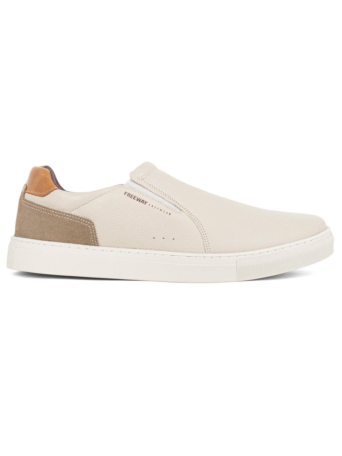 Tênis Masculino Slip On Freeway Casual Box05 Couro Calce Fácil Elástico Off White Firenze