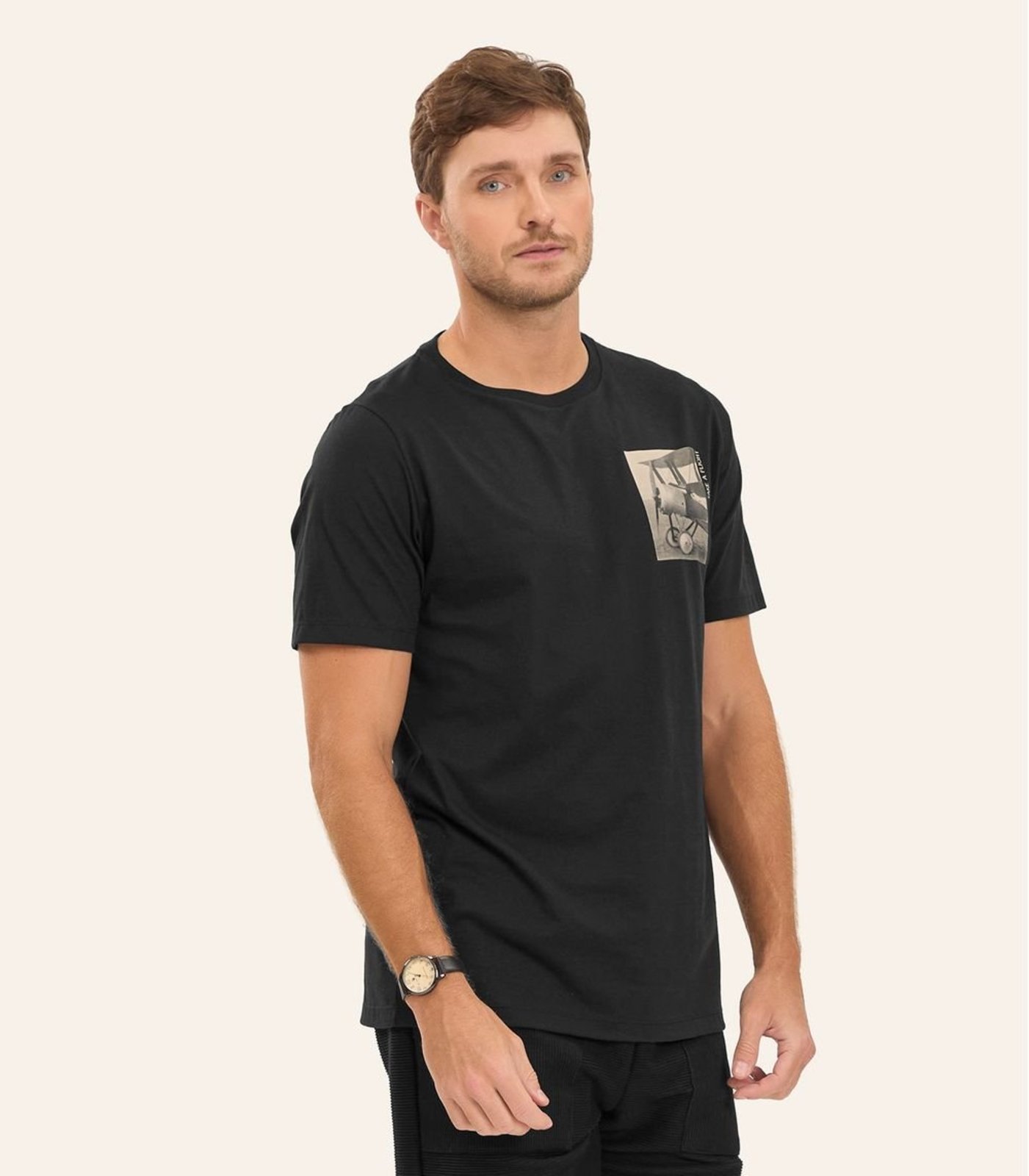 Camiseta Masculina Meia Malha Diametro Preto