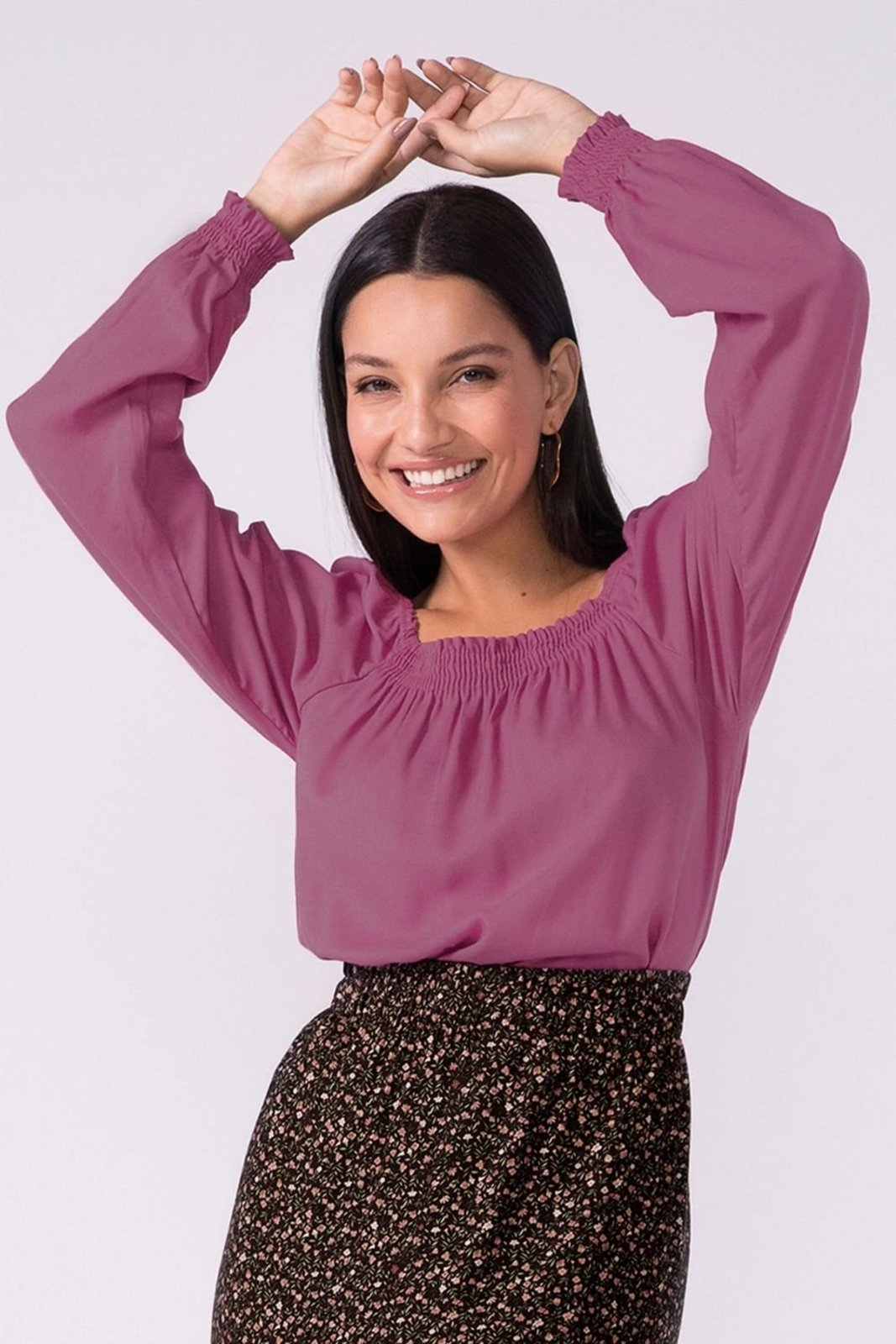 Blusa Feminina Ciganinha Manga Longa Marialícia Rosa
