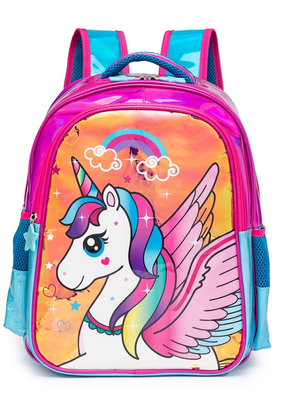 Mochila Polo One Escolar Unicórnio Menina Passeio Rosa/Azul