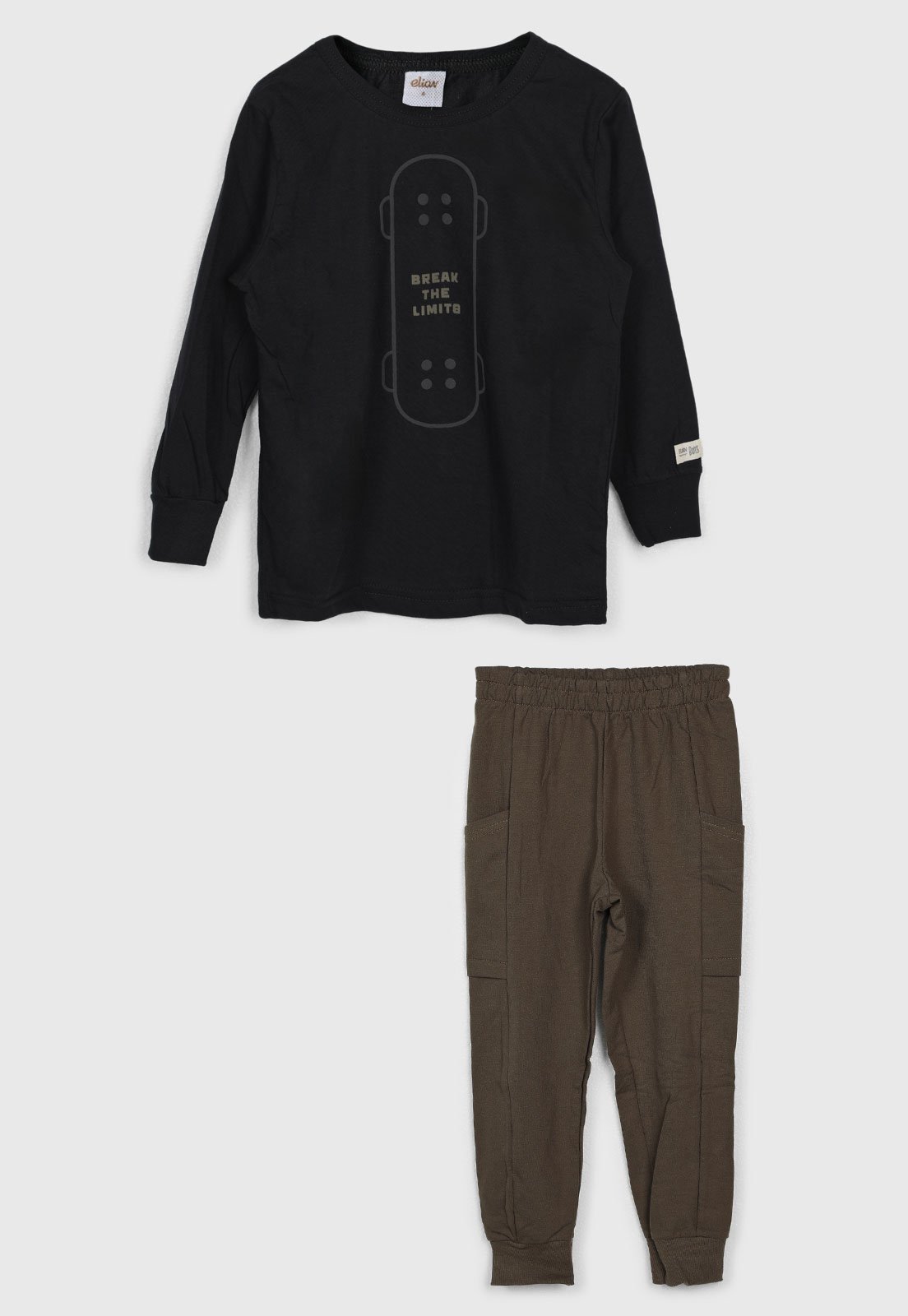 Infantil - Conjunto Elian Camiseta Manga Longa e Calça Preto