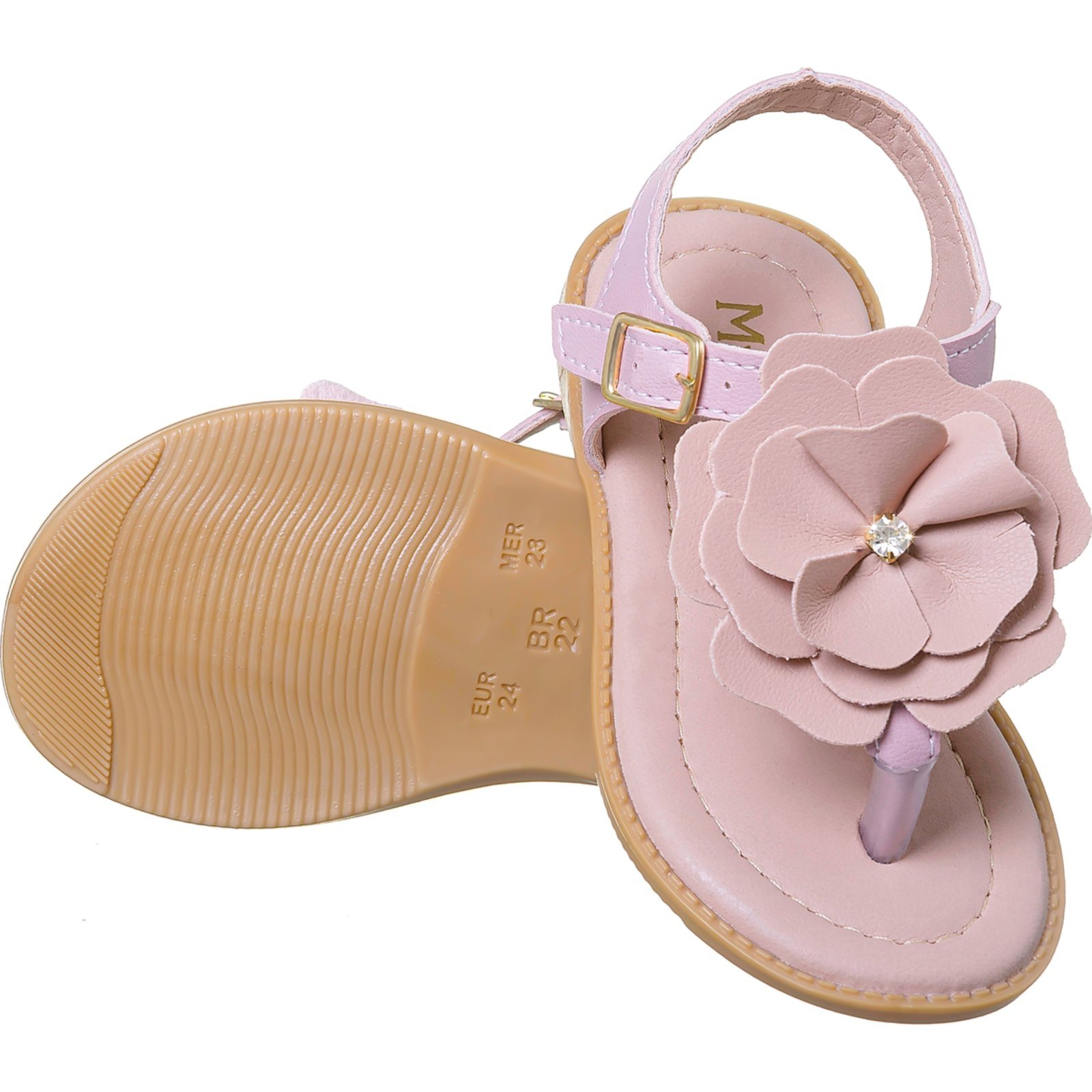 Infantil – Sandália Menina Antiderrapante Confortável Laço Flor Nude