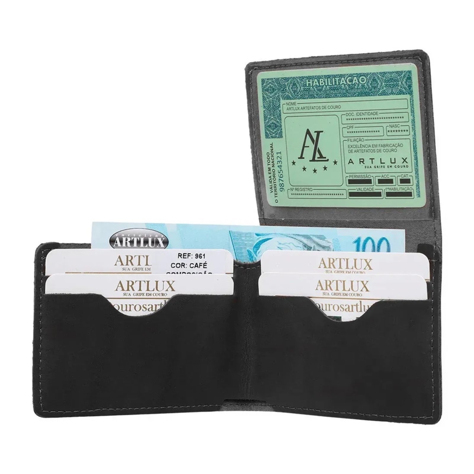 Vista 3 Carteira Slim em Couro Artlux 961 preto Artlux preto