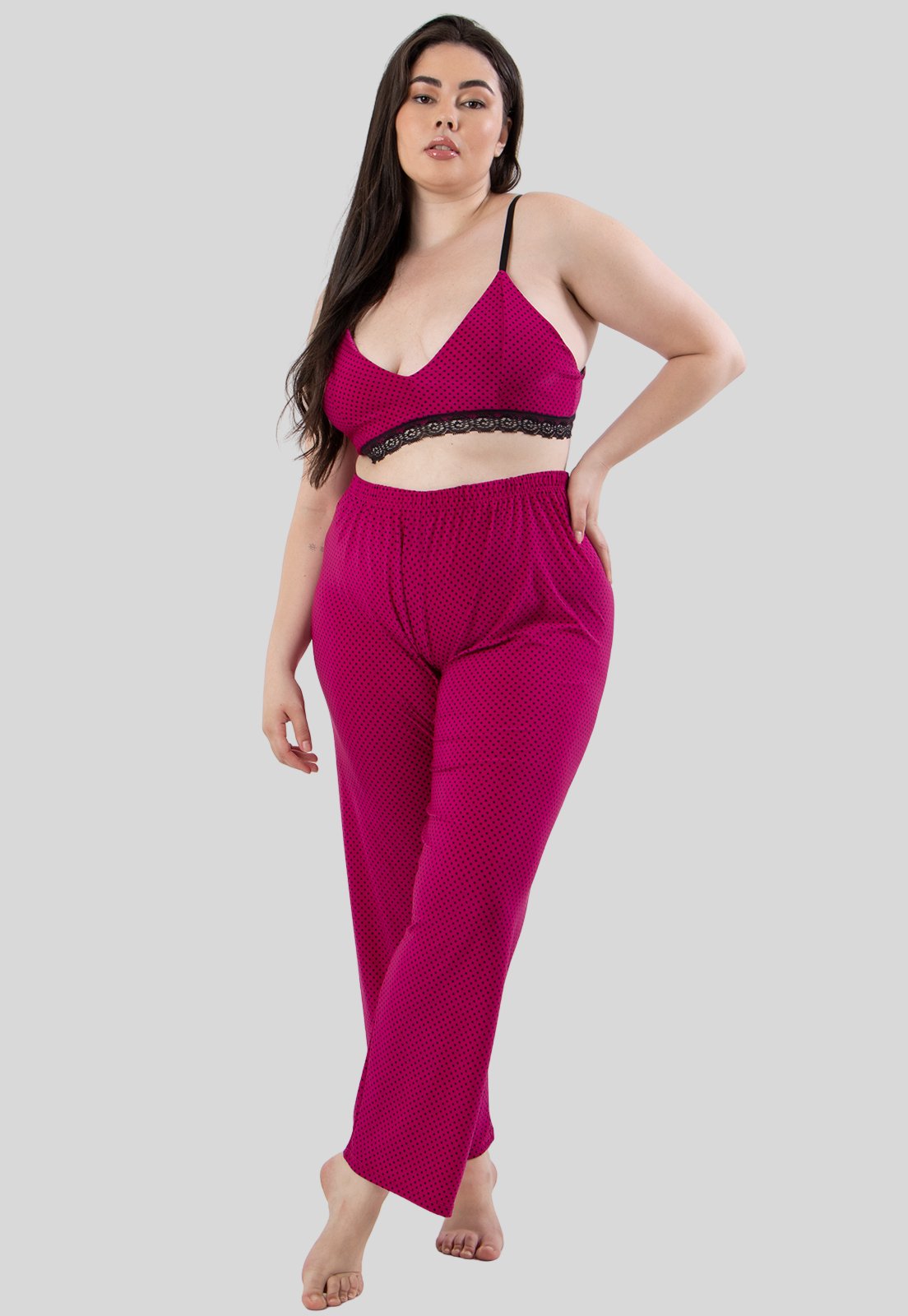 Conjunto De Pijama Feminino Estampado Calça + Top Plus Size Estampado