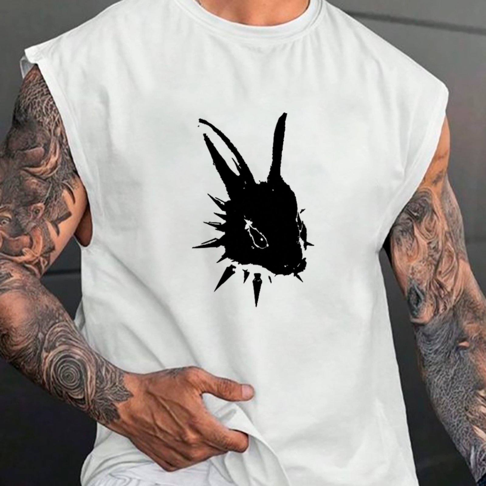 Camiseta Regata Machão Ousy Coelho Punk Oversized Masculina Branco