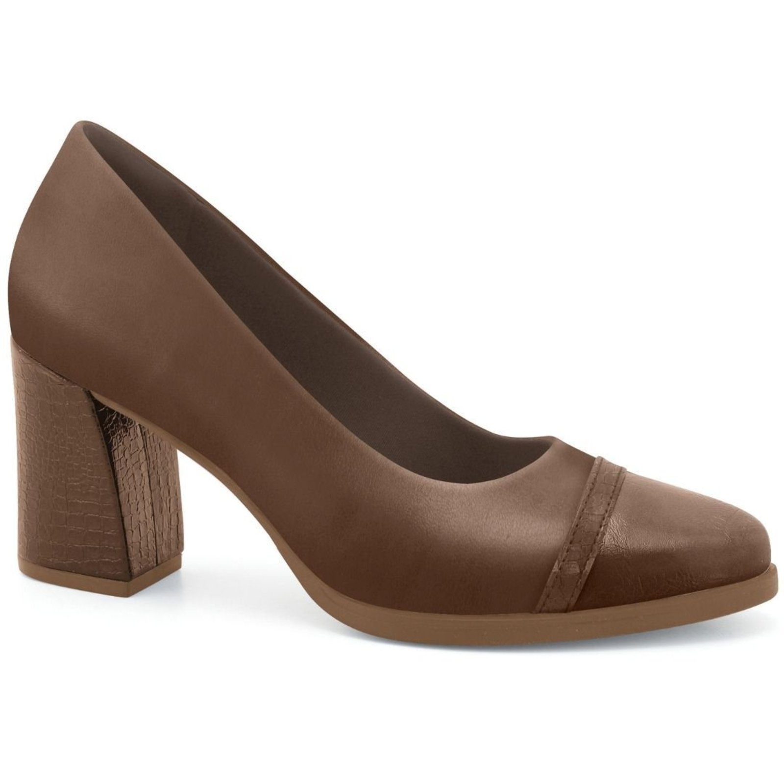 Sapato Feminino Salto Bloco Comfortflex 2678302 - Capuccino