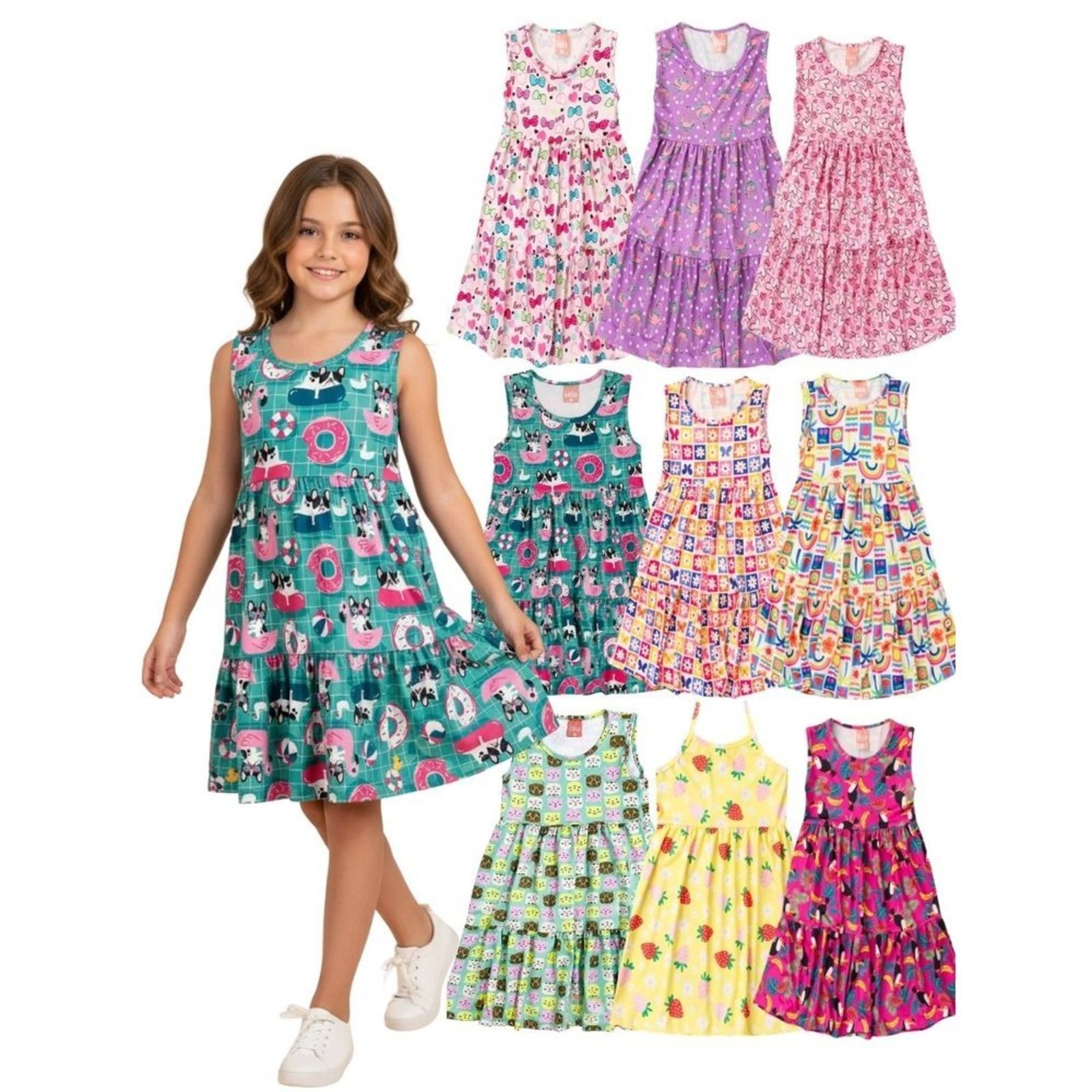 Infantil - Kit 4 Vestidos Sortidos Menina Verão