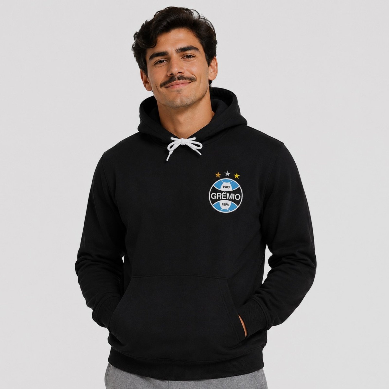 Moletom Grêmio Canguru Escudo Preto