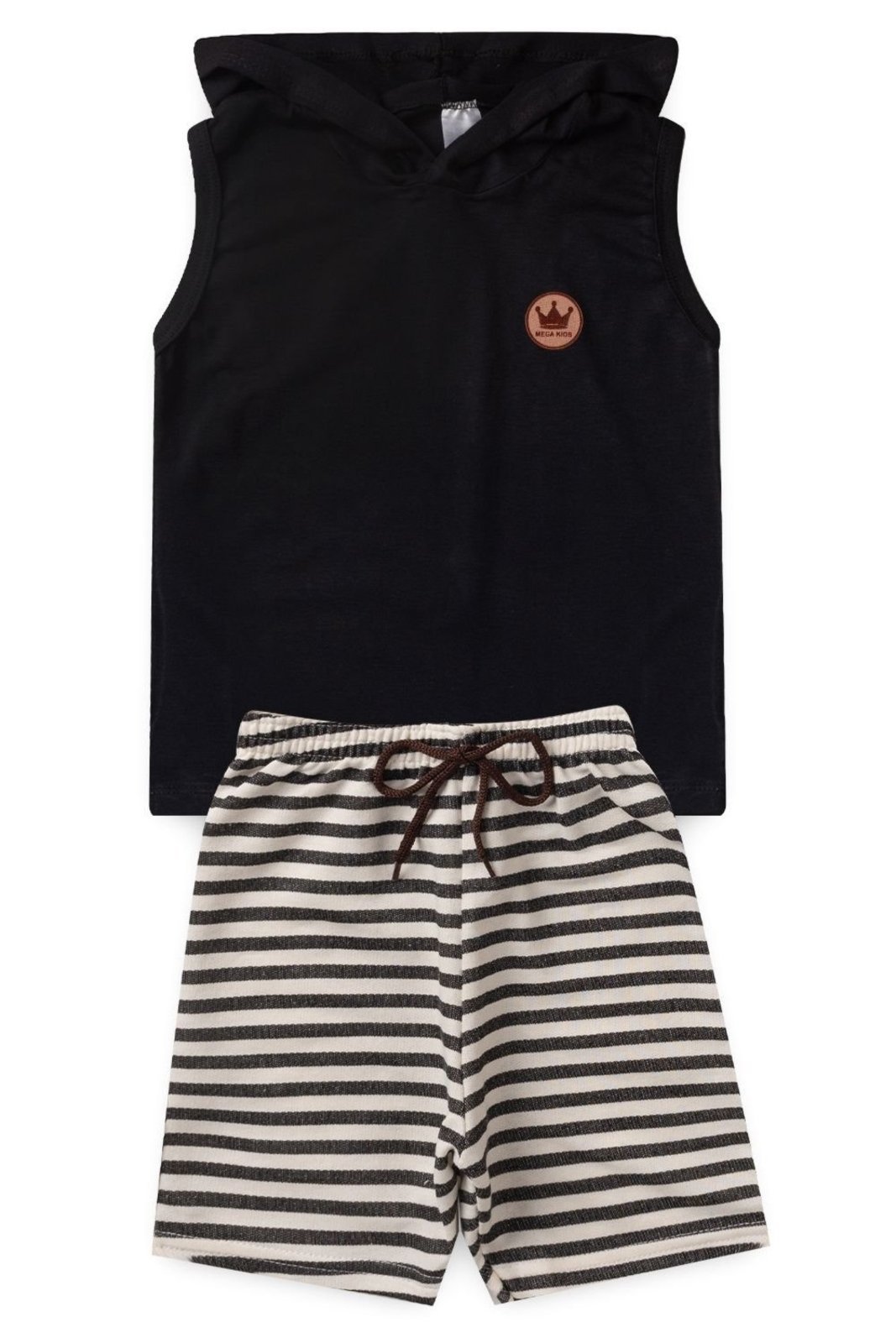 Infantil – Conjunto Verão Masculino Regata Com Capuz Plaquinha Preto – Mega