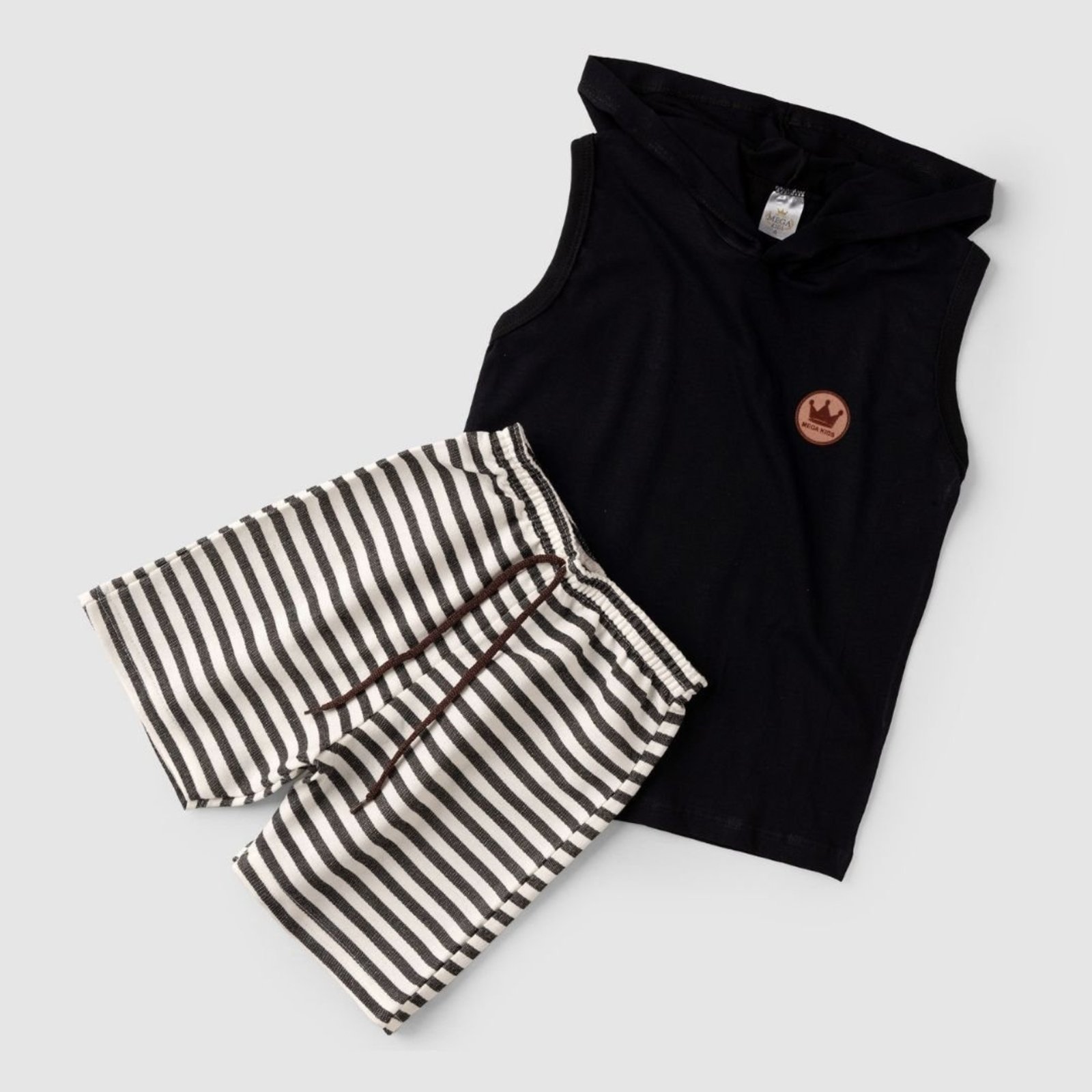 Vista 3 Infantil - Conjunto Verão Masculino Regata Com Capuz Plaquinha Preto - Mega Mega Kids unico Mega Kids unico