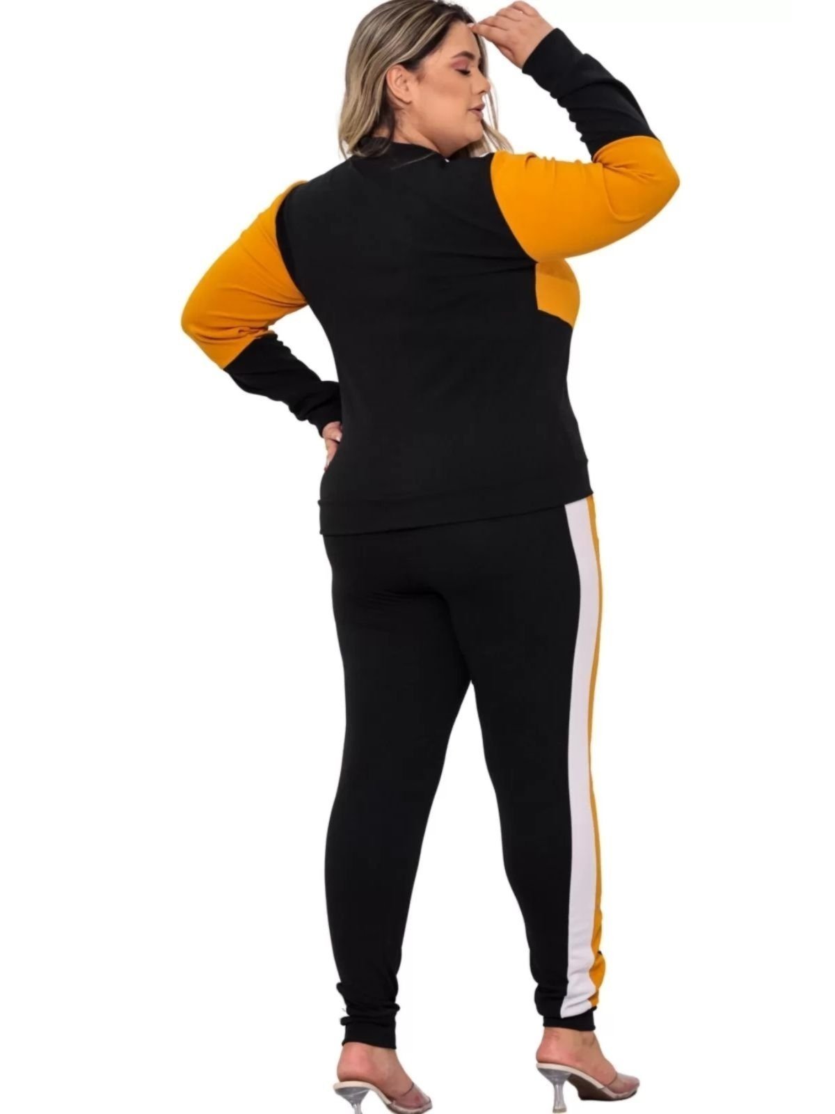 Vista 3 Conjunto Summer Body Feminino Plus Size Moletom Crepe Blusa + Calça mostarda amarelo/laranja Summer Body amarelo/laranja