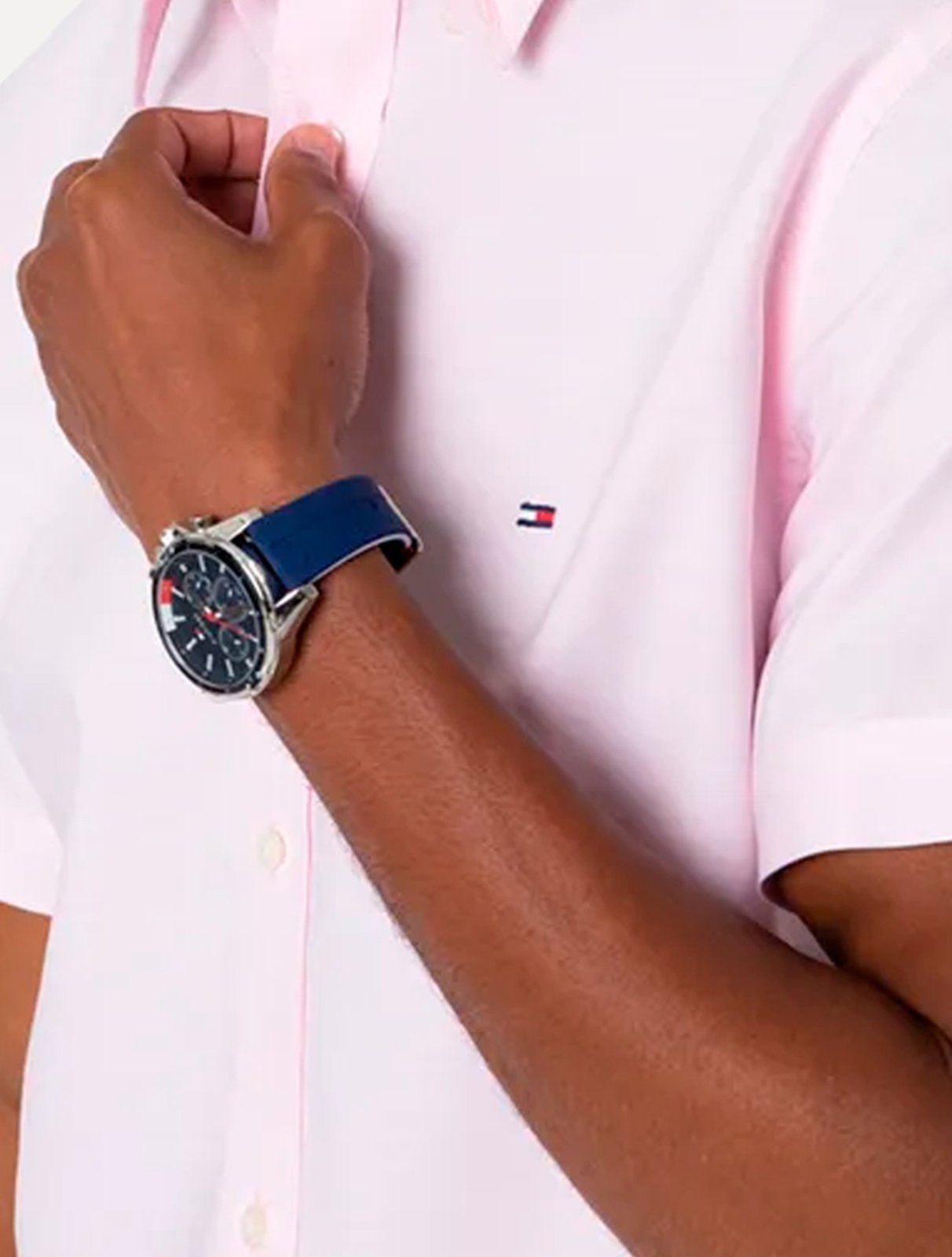 Vista 3 Camisa Tommy Hilfiger Masculina Manga Curta Regular Classic Poplin Claro rosa Tommy Hilfiger rosa