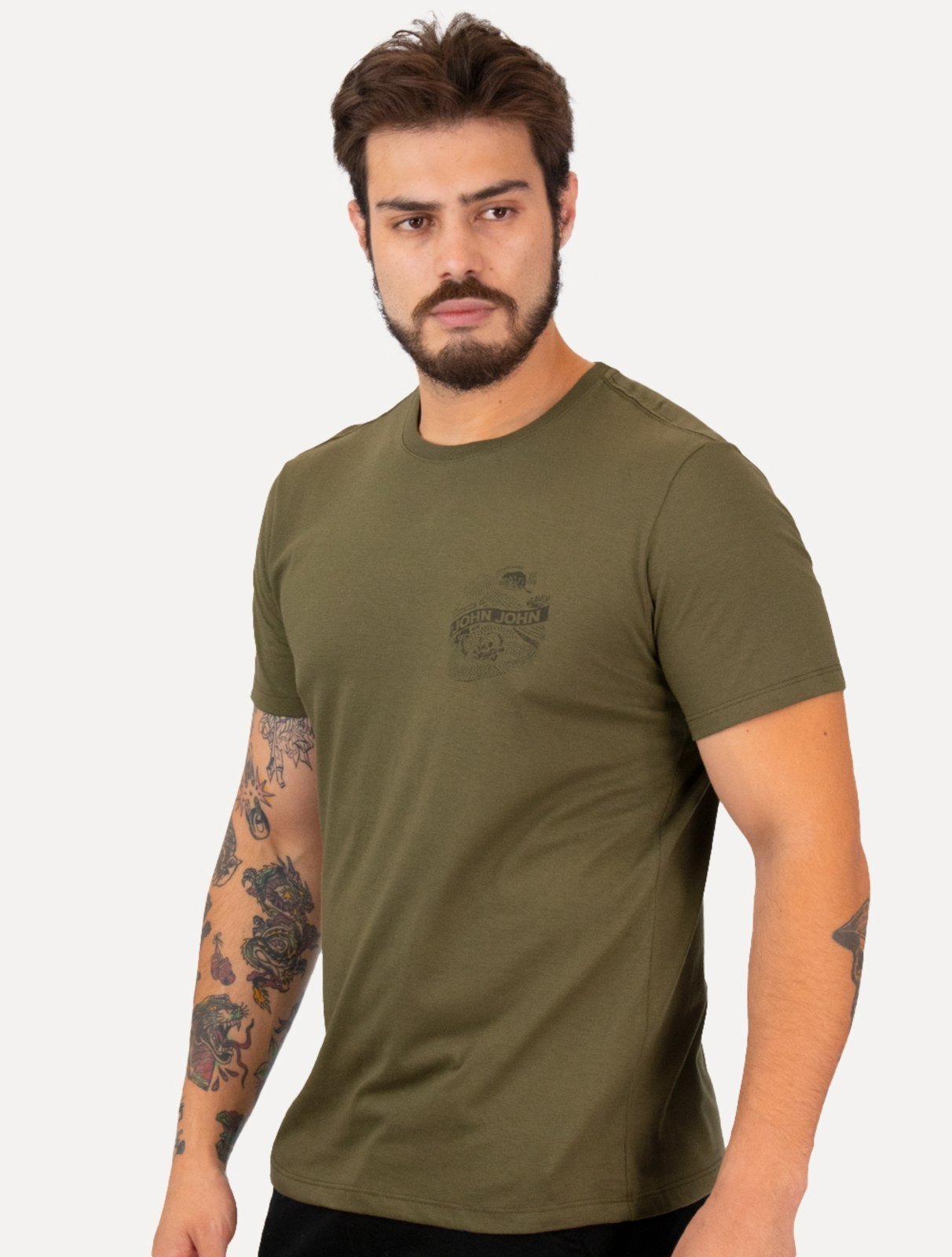 Camiseta John John Masculina Slim Snake Chest Verde Militar