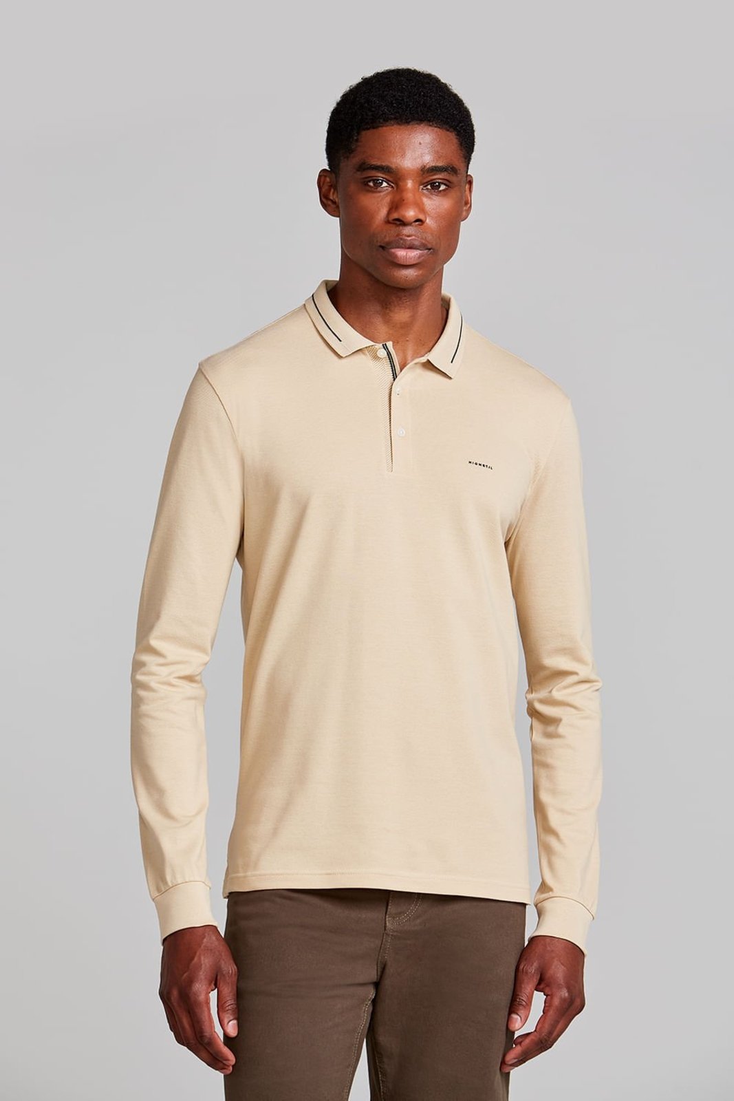 HIGHSTIL Camisa Polo Manga Longa Piquet Slim Fit - Marrom Médio