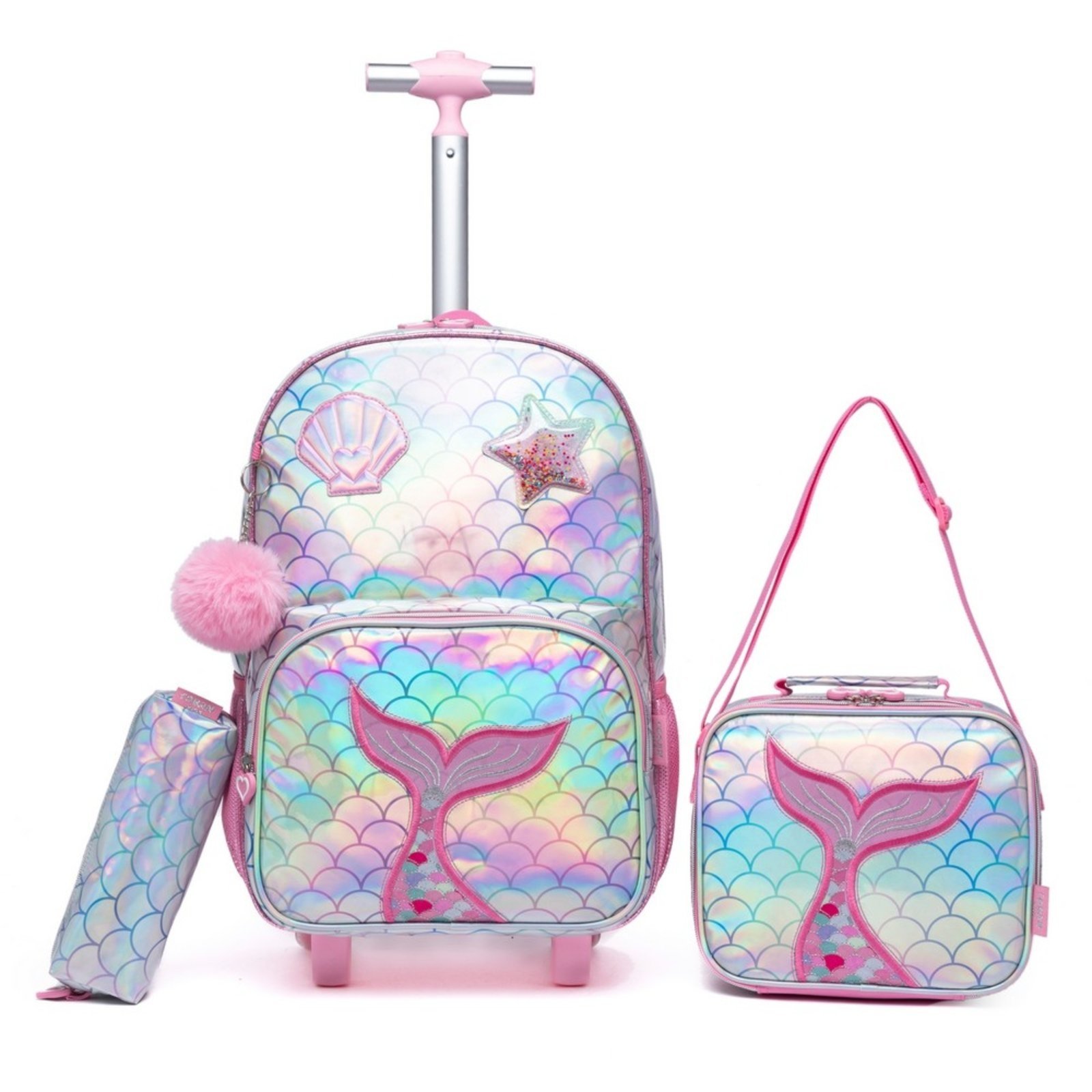Infantil - Kit Escolar Coban Mochila de Rodinhas + Lancheira + Estojo Sereia