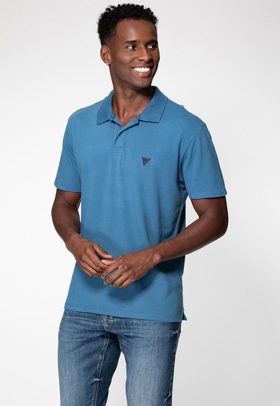 Camisa Polo Guess Etiq Triângulo Azul