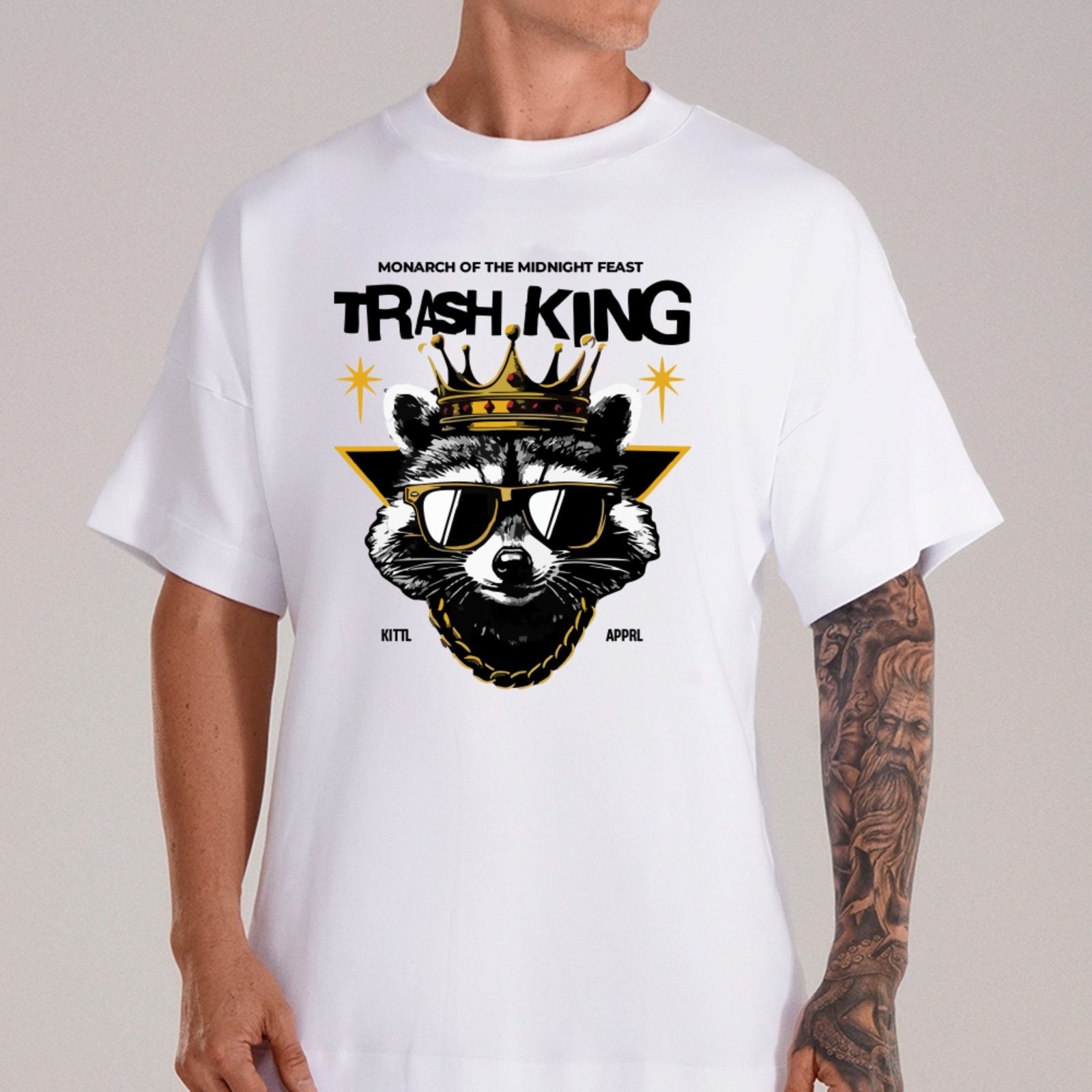 Vista 2 Camiseta Ousy Unissex Streetwear Trash King Guaxinim Coroado Oversized branco ousy branco