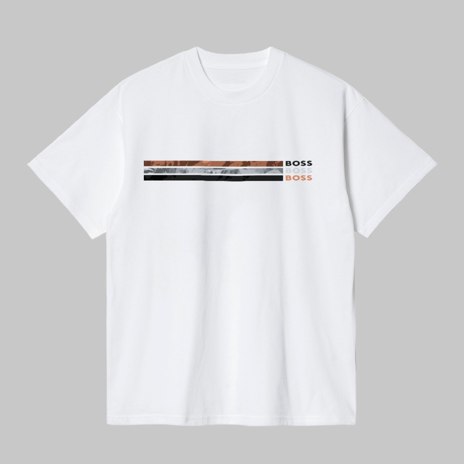 Camiseta Básica Boss Listras Urban Premium Moda Casual Branco