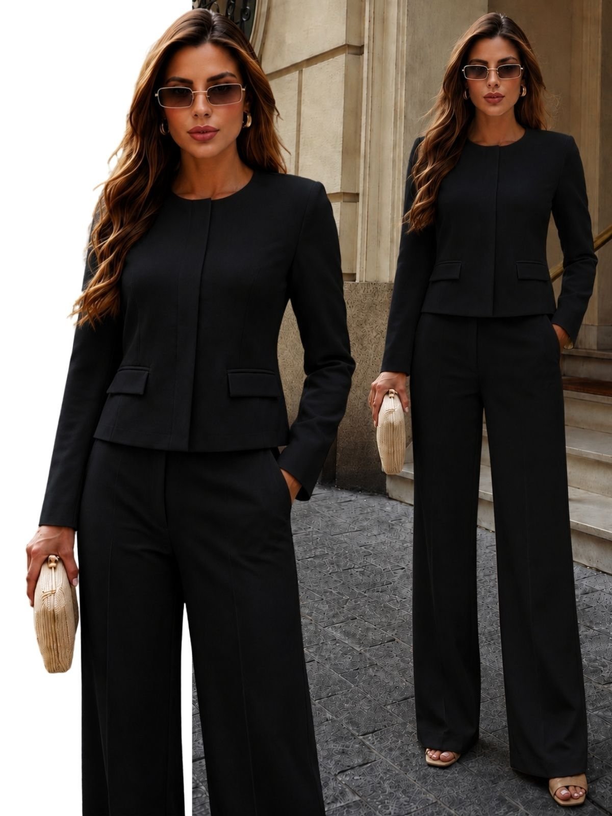 Conjunto Feminino Alfaiataria Divina Gata Jaqueta e Calça - Preto