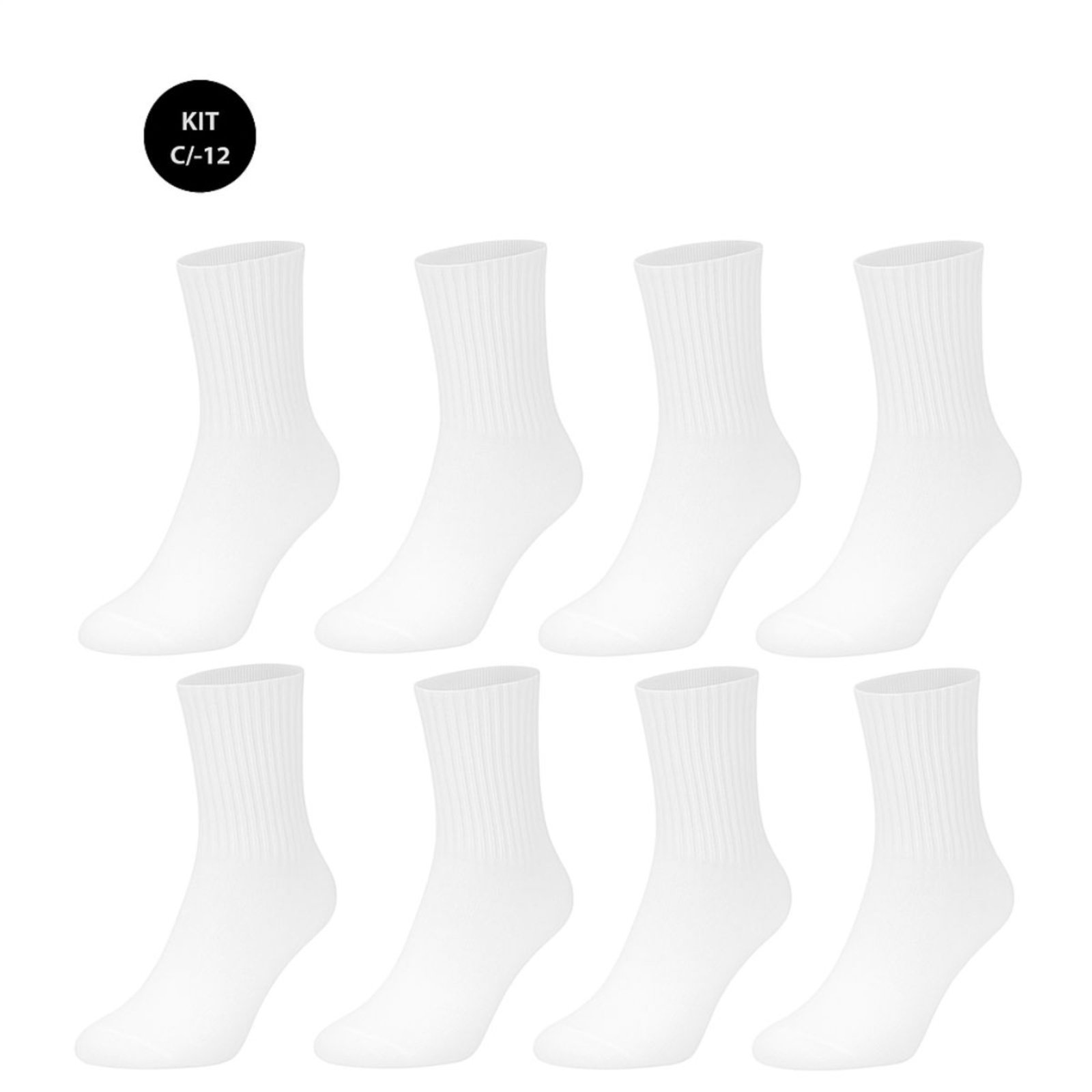 Kit 12 Pares de Meias Vih Triny Masculinas Cano Médio Brancas Branco