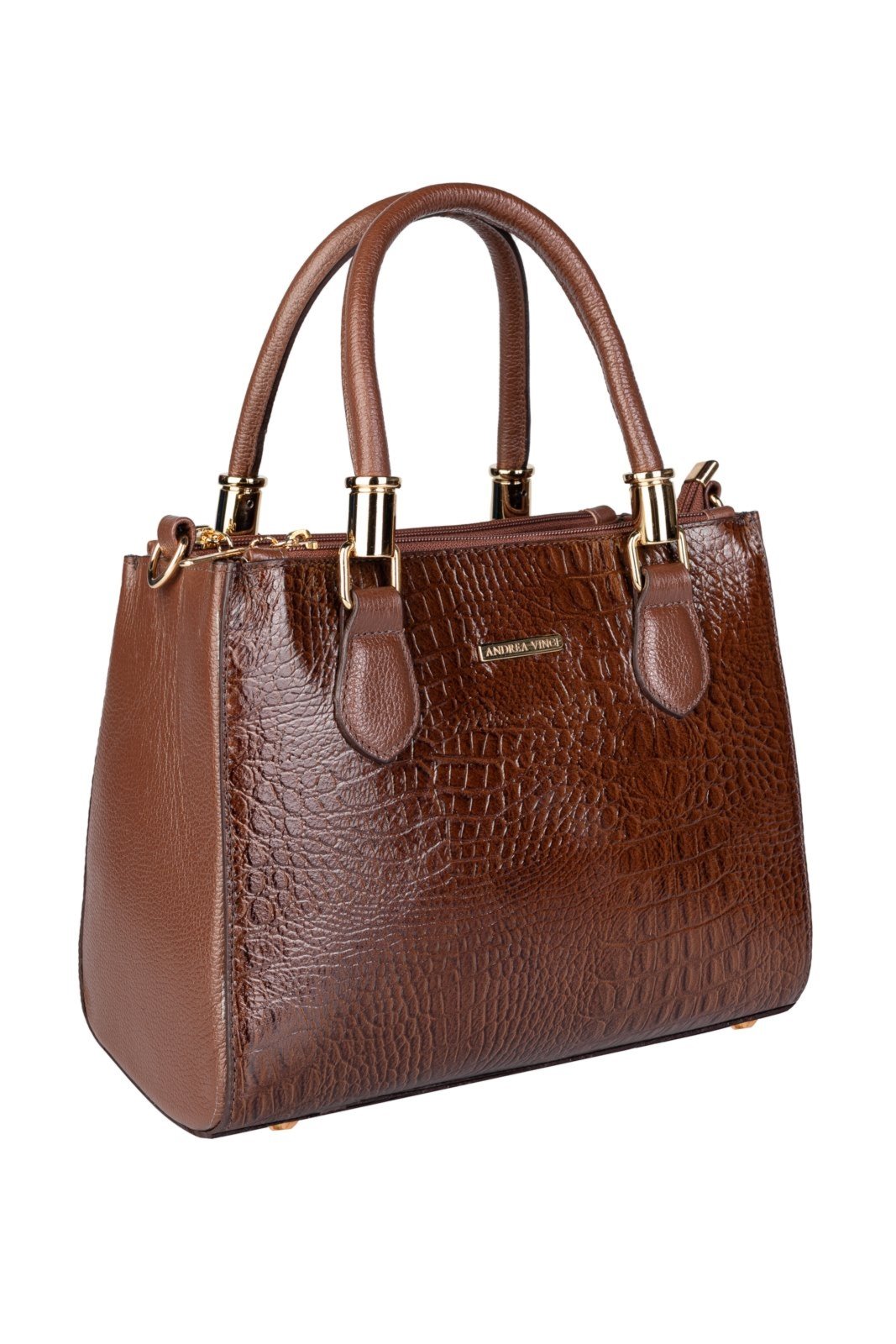 Vista 3 Bolsa Andrea Vinci Grande De Couro Croco Estruturada Emilia - Whisky café Andrea Vinci café