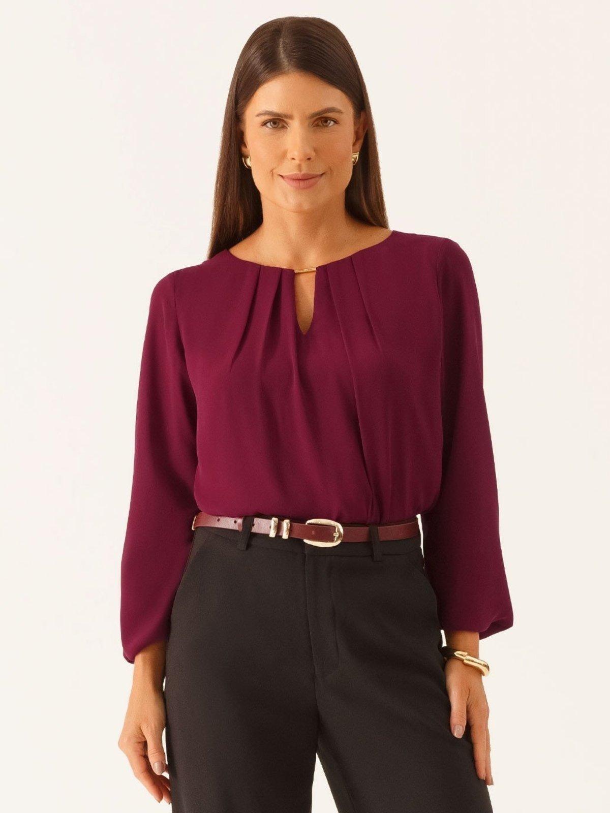 Blusa Manga Longa em Crepe Vinho Eliandra