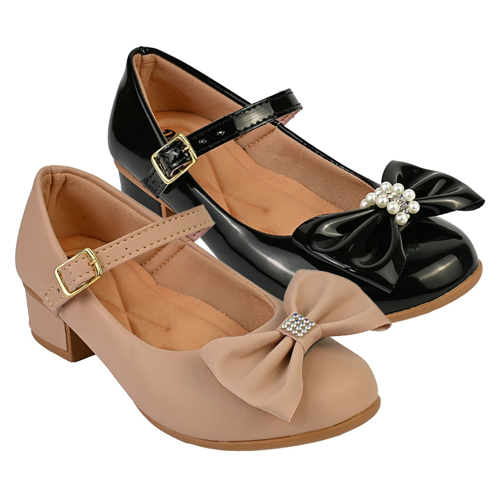 Infantil - Kit Com 2 Pares Sapatilha Feminina De Menina Boneca Do 28 Ao 36 101 - NUDE FOSCO E PRETO 503