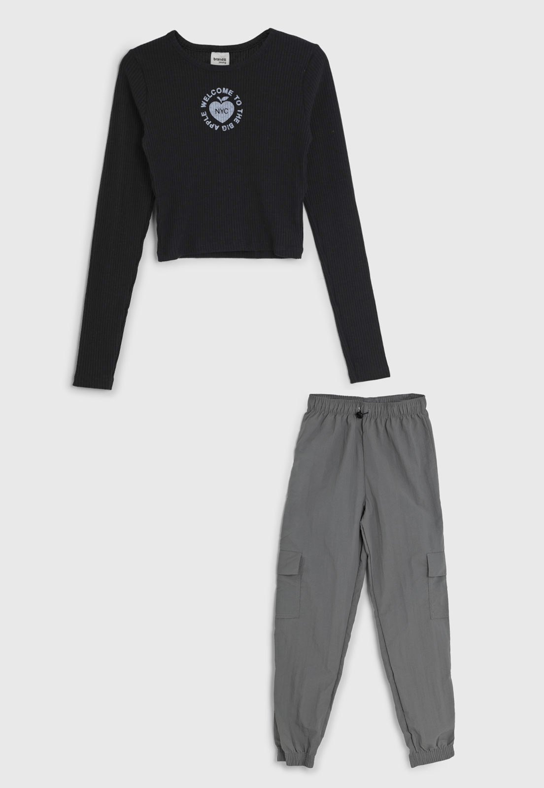 Infantil - Conjunto Brandili Blusa Canelada Estampa Preto