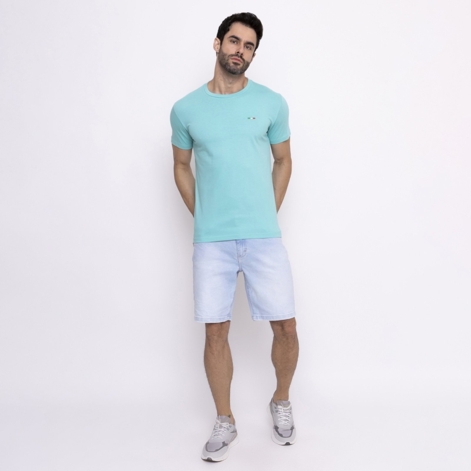 Vista 2 Camiseta Masculina Básica FMF com Bordado no Estilo Tommy Algodão Premium Itália água preto FMF preto