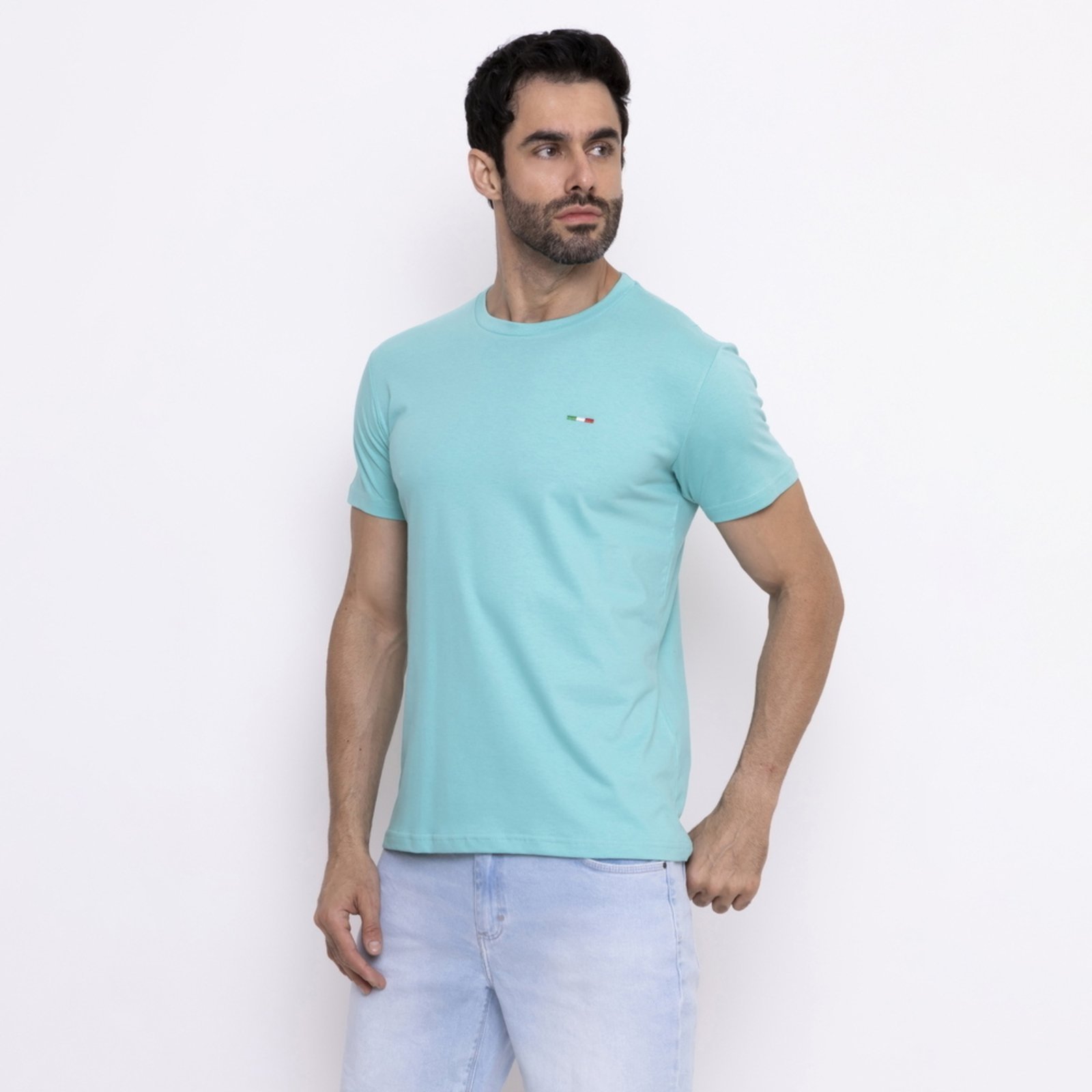 Vista 3 Camiseta Masculina Básica FMF com Bordado no Estilo Tommy Algodão Premium Itália água preto FMF preto