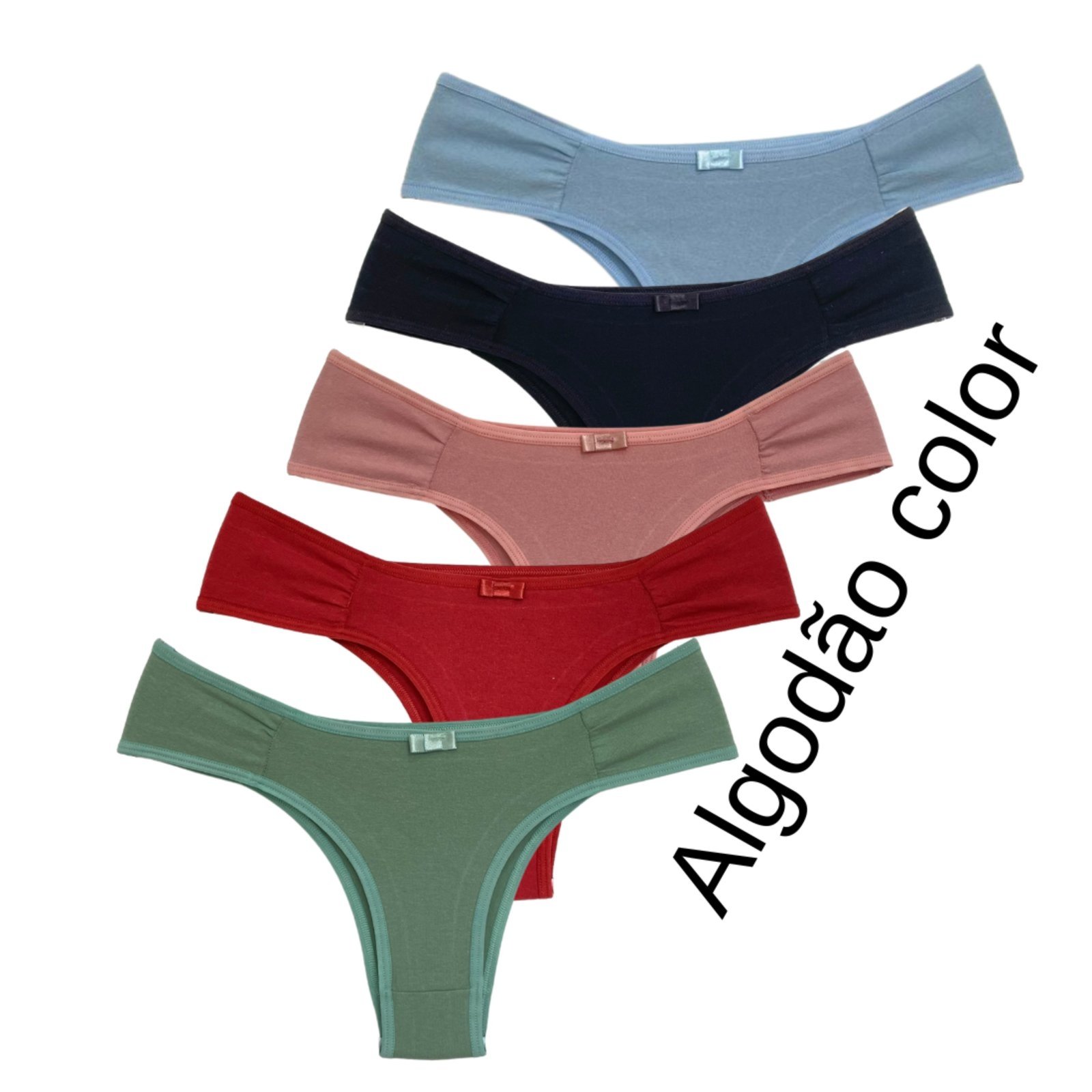 Vista 3 Calcinha algodão COLOR REF202C Kit/05 calsinha feminina Doce Encanto azul/multicolorido/preto/rosa/verde/vermelho Doce Encanto azul/multicolorido/preto/rosa/verde/vermelho