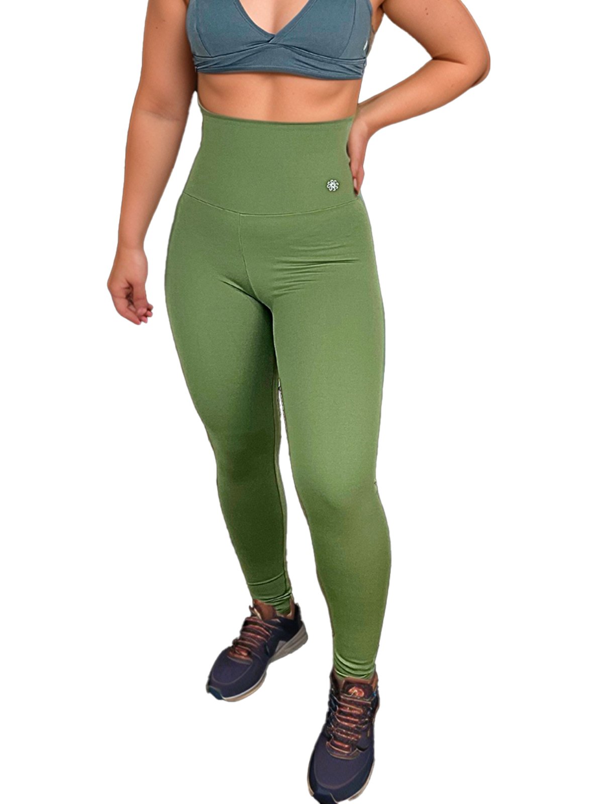 Vista 2 Calça Legging Suport Fitness Cintura Alta Cós de Compressão Tecido Emana uv50+ verde/verde militar/verde oliva Suport Fitness verde/verde militar/verde oliva