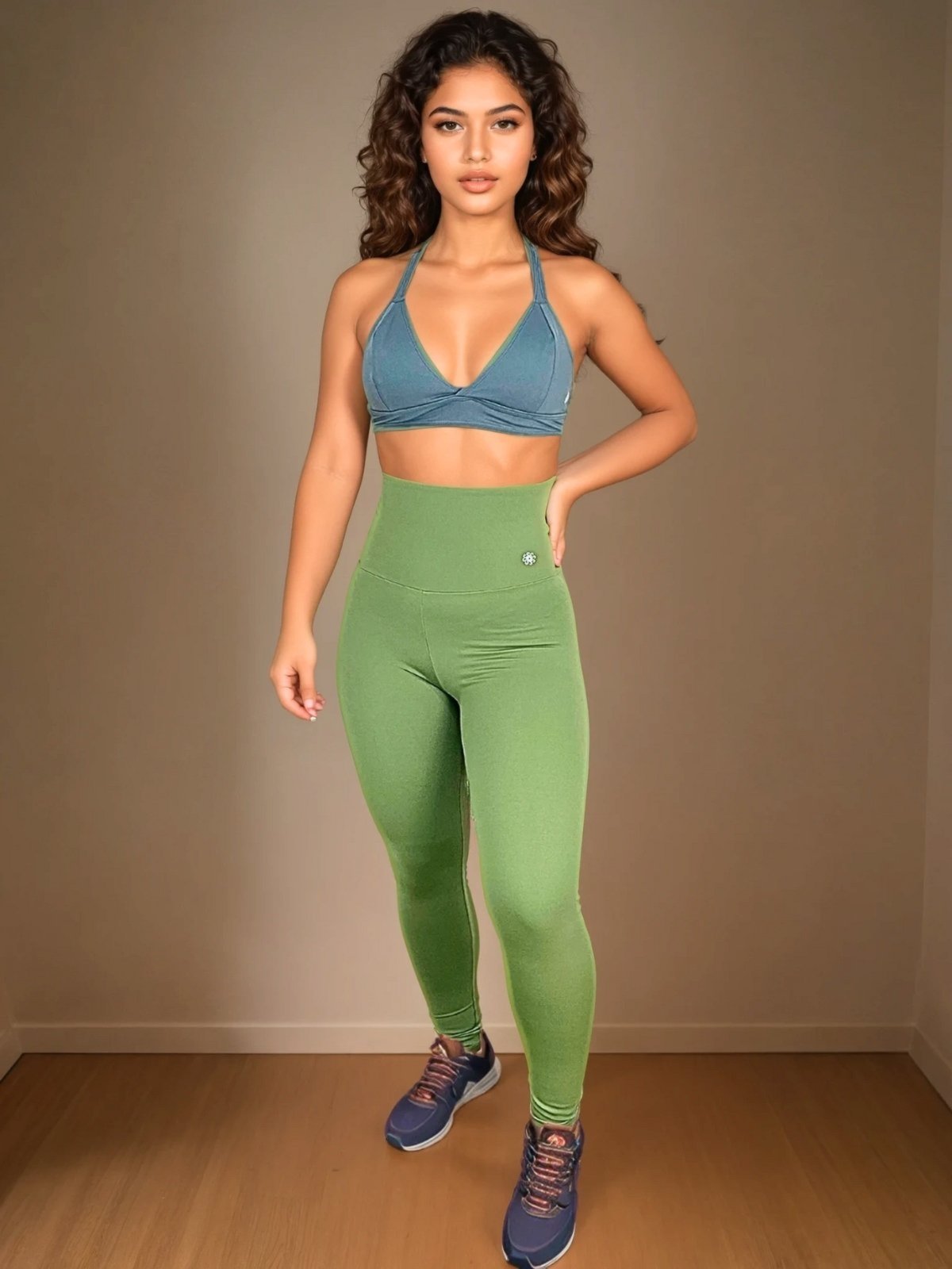 Vista 3 Calça Legging Suport Fitness Cintura Alta Cós de Compressão Tecido Emana uv50+ verde/verde militar/verde oliva Suport Fitness verde/verde militar/verde oliva