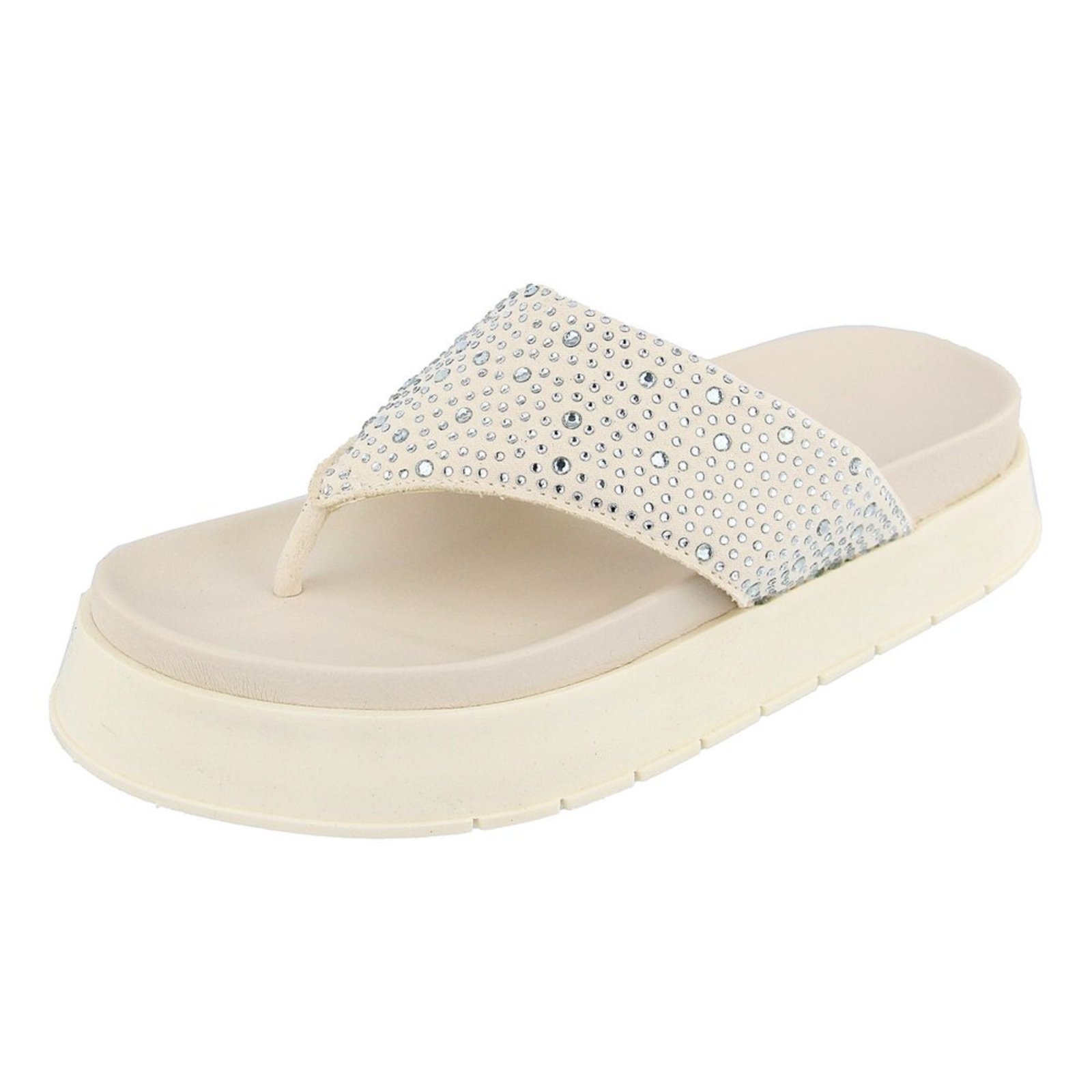 Sandália Strass Papete Flatform de Dedo Brilho Macia Blogueira Agnes Veronez Off White