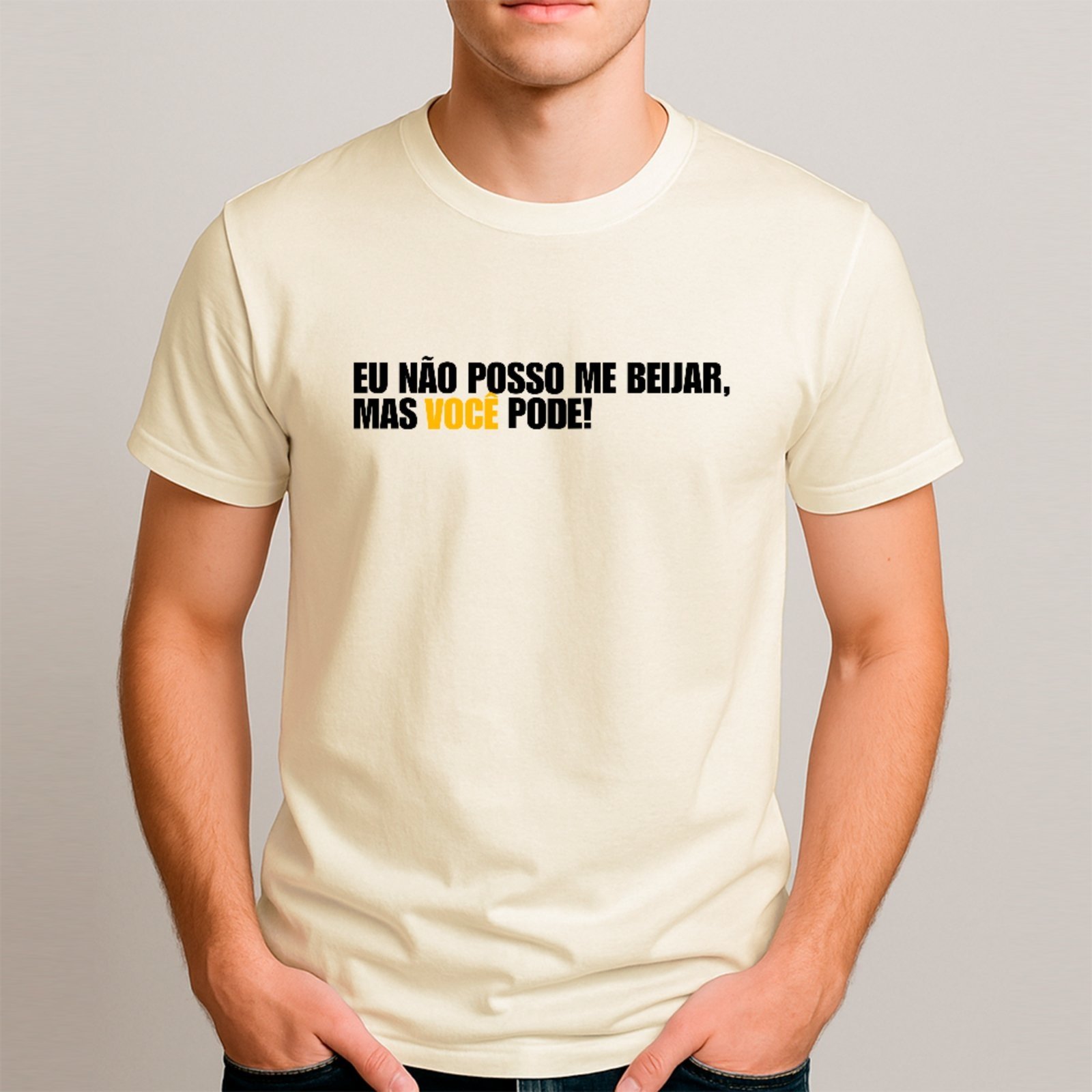 Vista 2 Camiseta Ousy Básica Você Pode Beijar Carnaval Solteiro Unissex Off White off-white white ousy off-white white