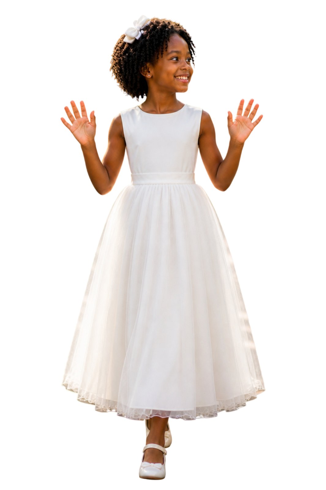 Infantil - Vestido Longo Festa Branco Off White Marfim Creme Formatura Casamento Liso Dama Daminha Social Menina Juvenil Juvenil Princesa Rodado Florista Aniversário Luxo