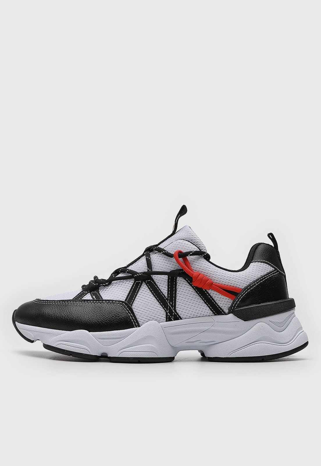 Tênis Masculino Chilli Beans Chunky Mesh Preto e Branco e Vermelho