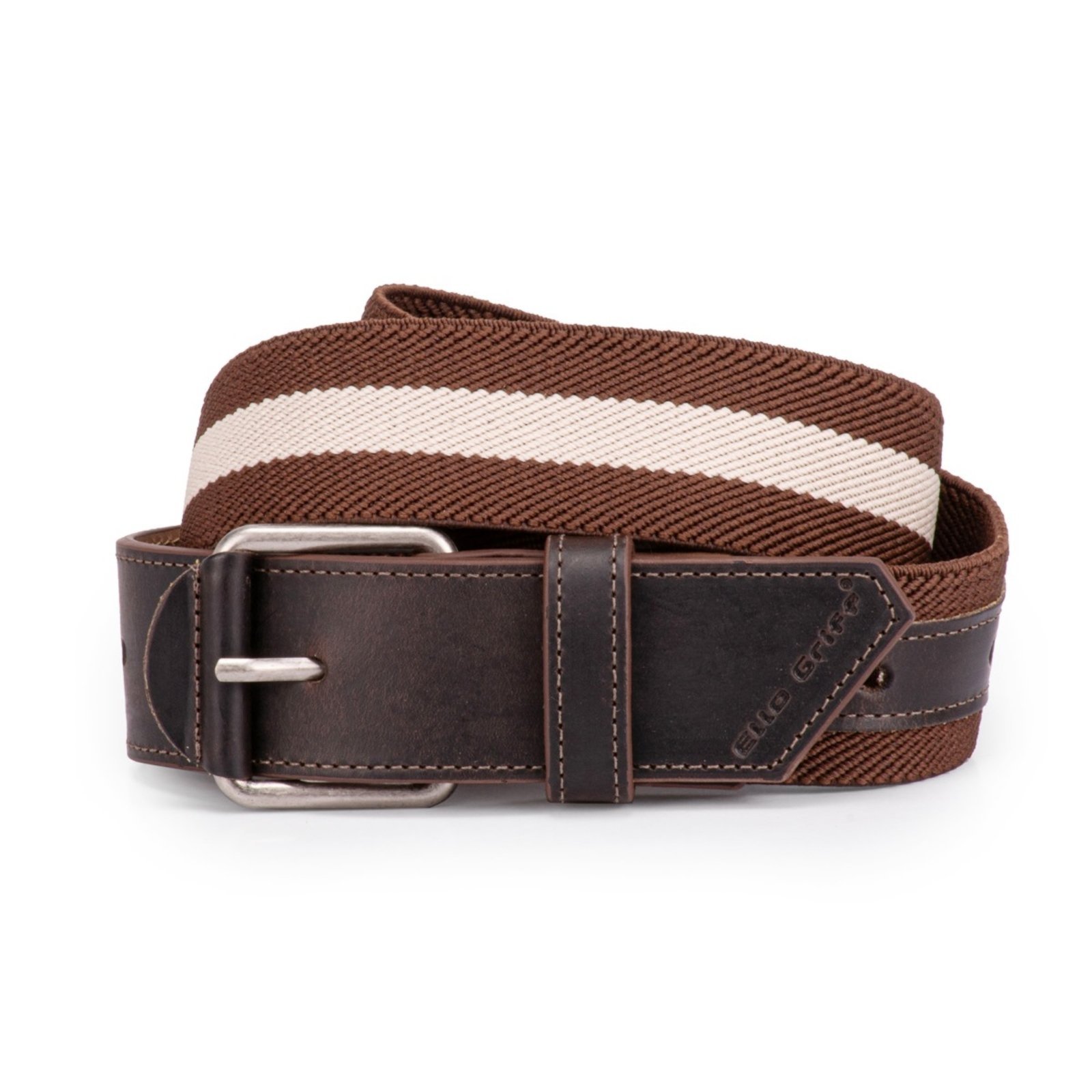Cinto Masculino Couro Legítimo Elástico Esportivo Plus Size Ello Griff Listrado/marrom escuro