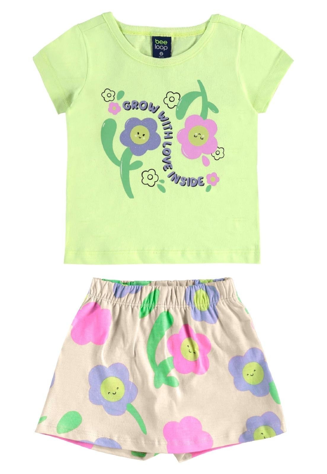 Infantil - Conjunto Blusa e Short-Saia Bee Loop Verde